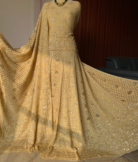 Masterpiece Ruhani Golden Chikankari Sequins Wedding Lehenga