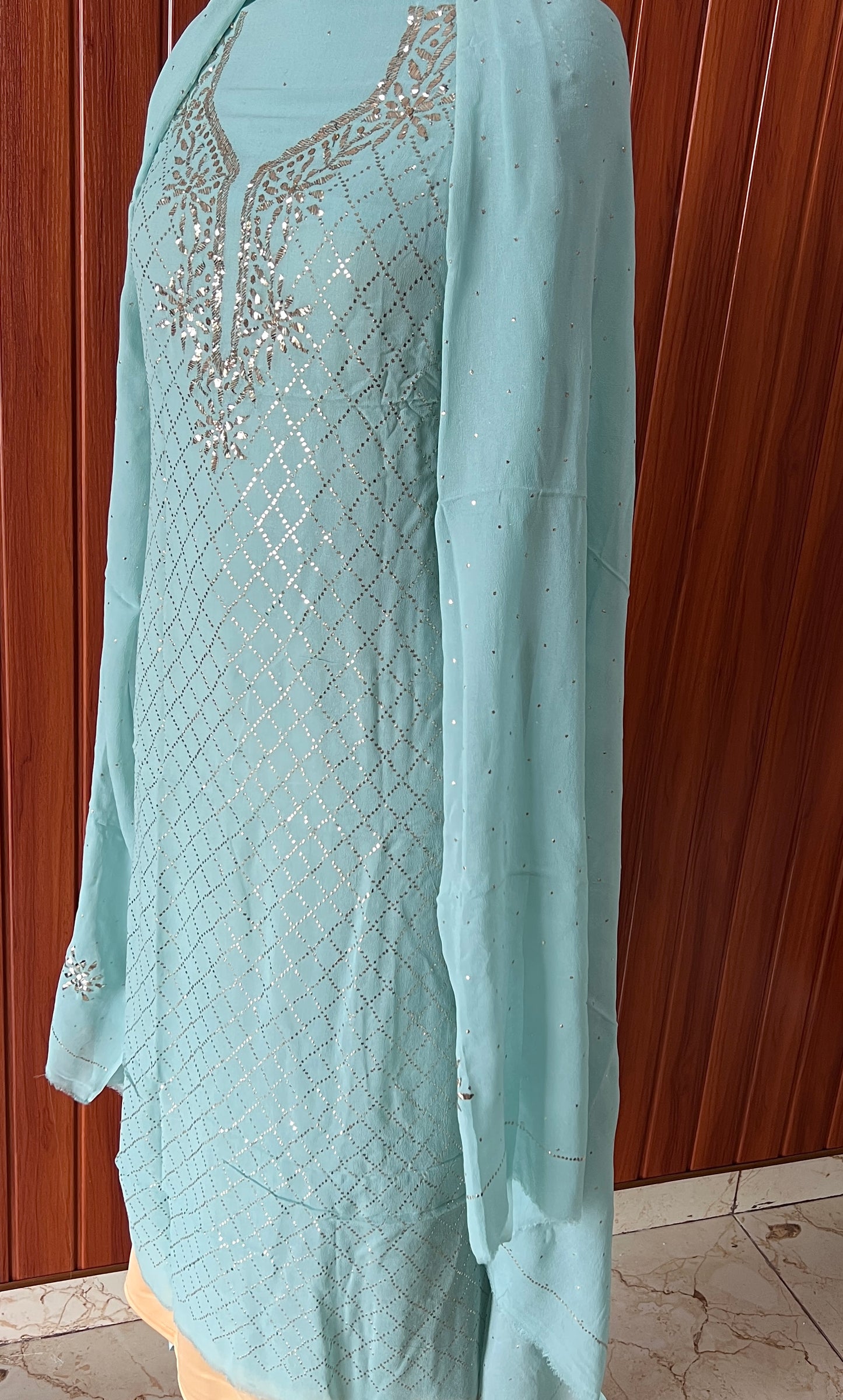 Firozi badla and mukaish work Kurta and Dupatta