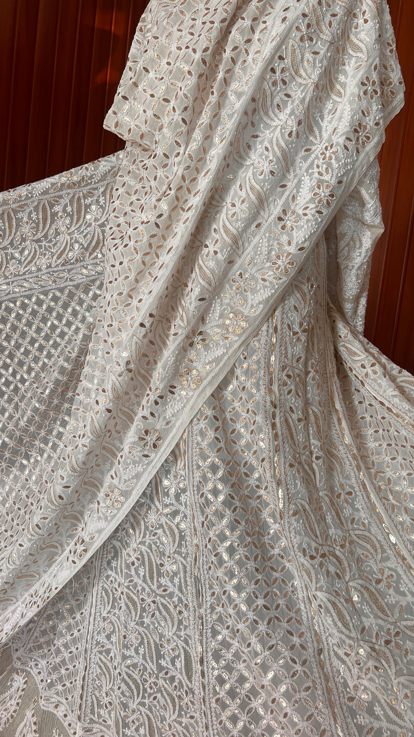 White Chikankari and Gota Patti Lehenga Set