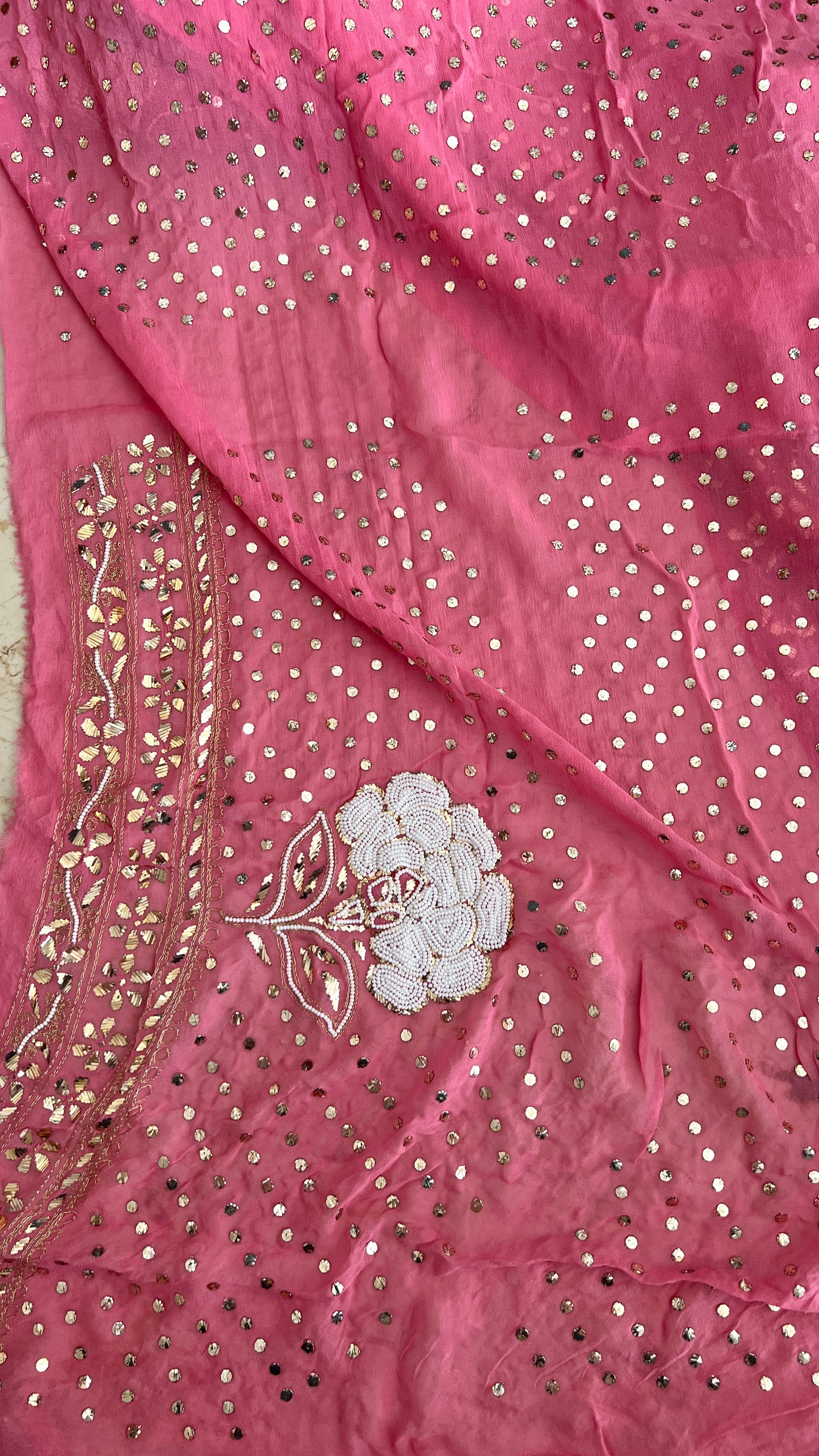 Rose Pink Ruhani Allover Heavy Badla Pearl Mukaish and Aari Embroidered Saree