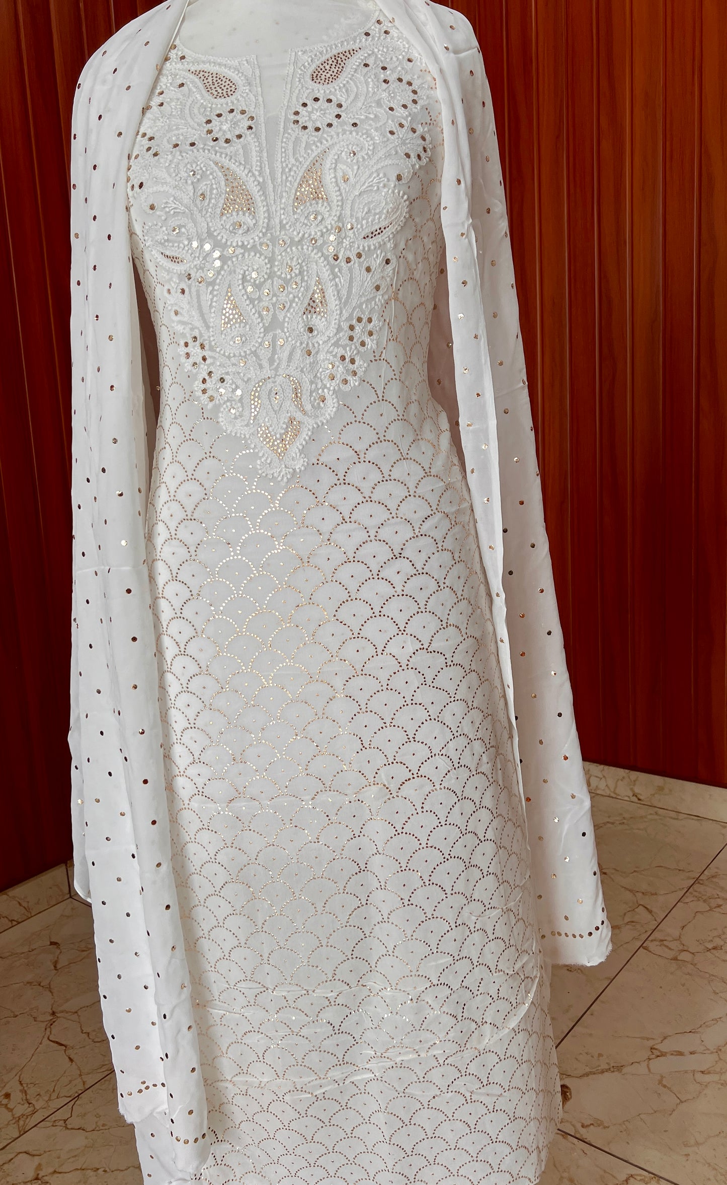 White chikankari and heavy mukaish Work Kurta and Dupatta Set