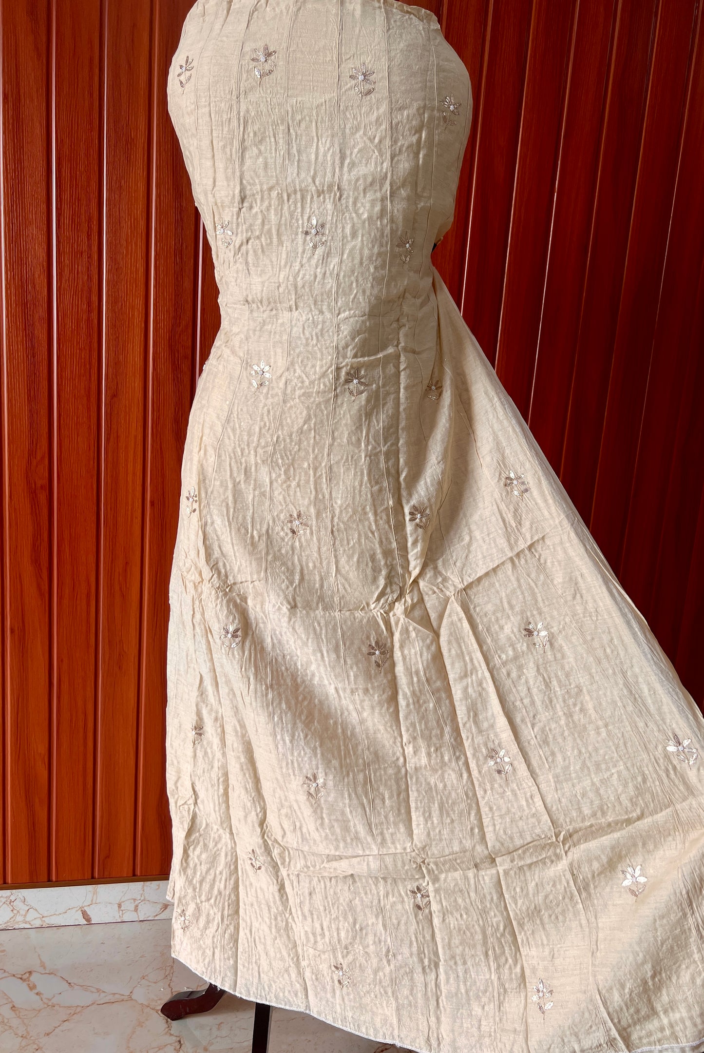 Pure Moonga Silk Anarkali with pearl and Mukaish work