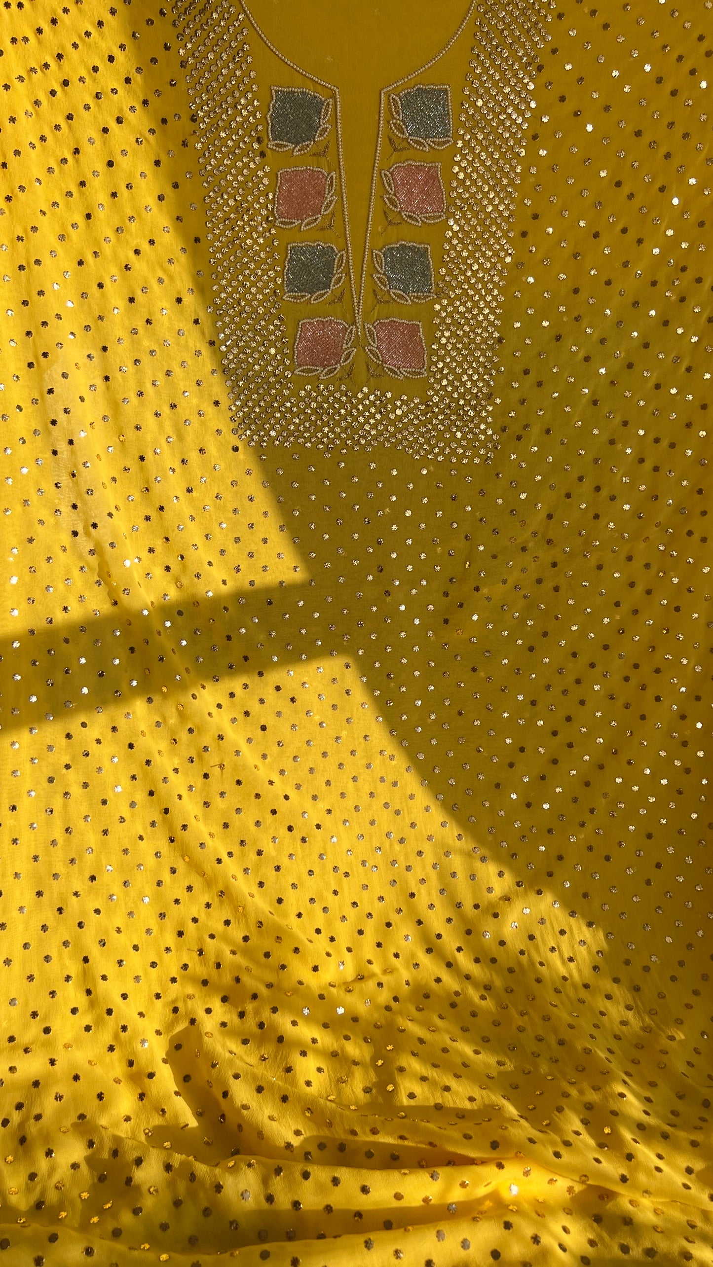 Yellow mukaish and Cut Dana Kurta and Dupatta