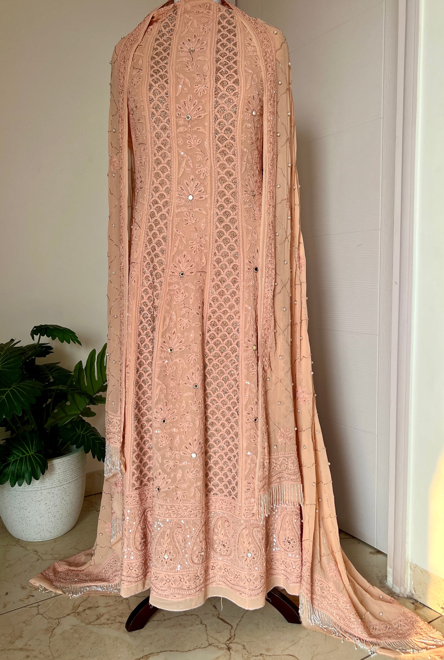 Ruhani Old Rose Chikankari Sequins and Cut Dana Anarkali