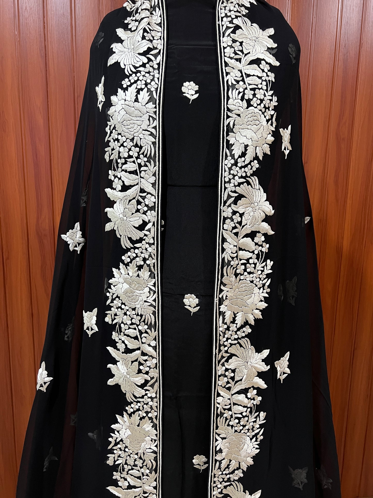Black Parsi Gara Hand Embroidered Full suit
