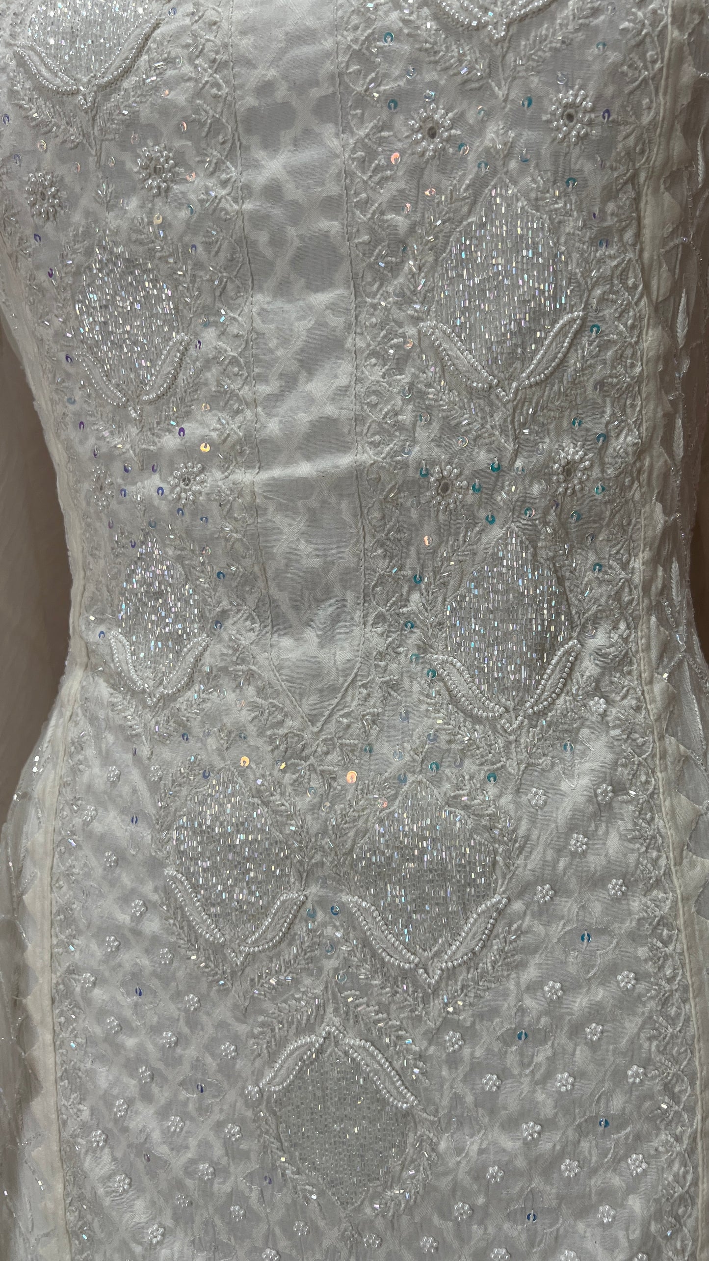 Ivory pearl and cut dana work mulmul kurta with dupatta