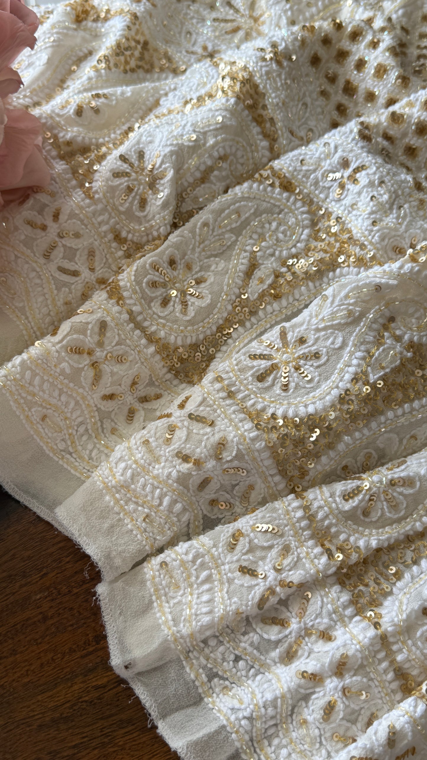 Ruhani Ivory Chikankari Sequins and Cut Dana Anarkali