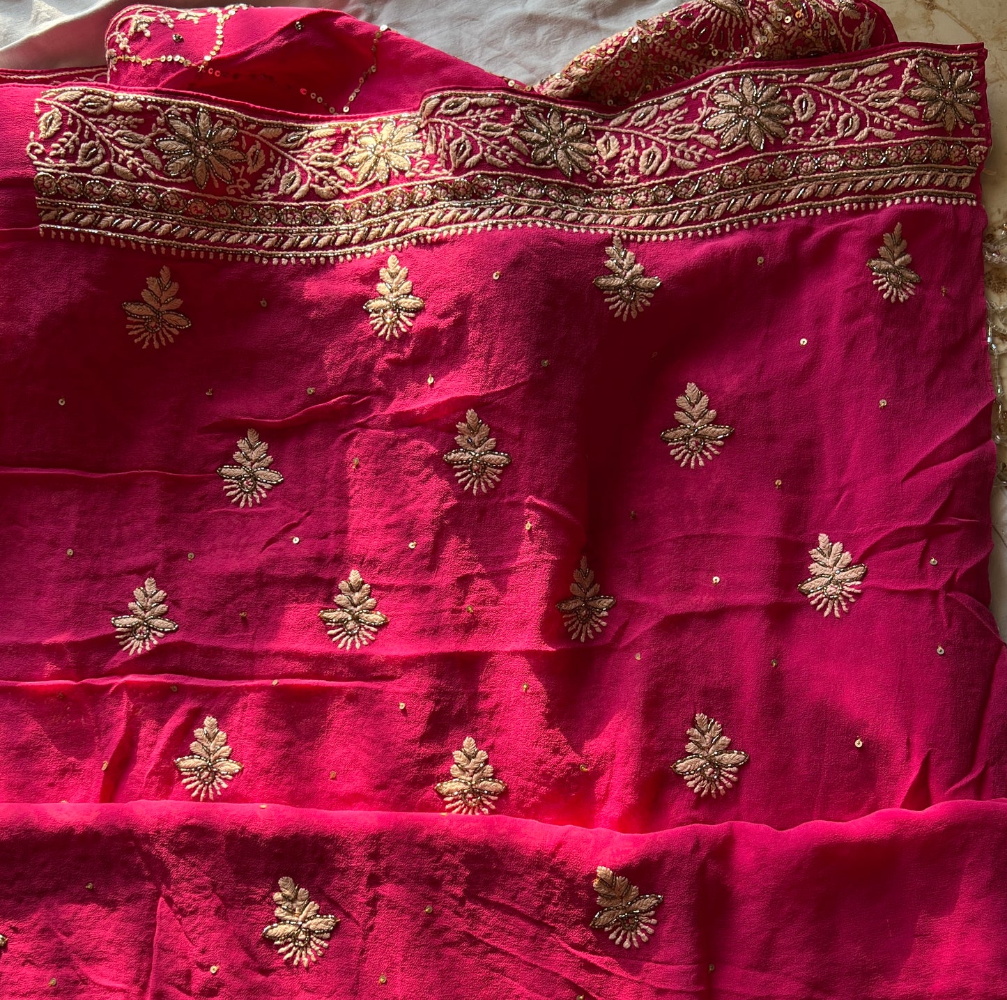 Suhaan Rani Pink 3 taar Chikankari kurta with heavy sequinned dupatta