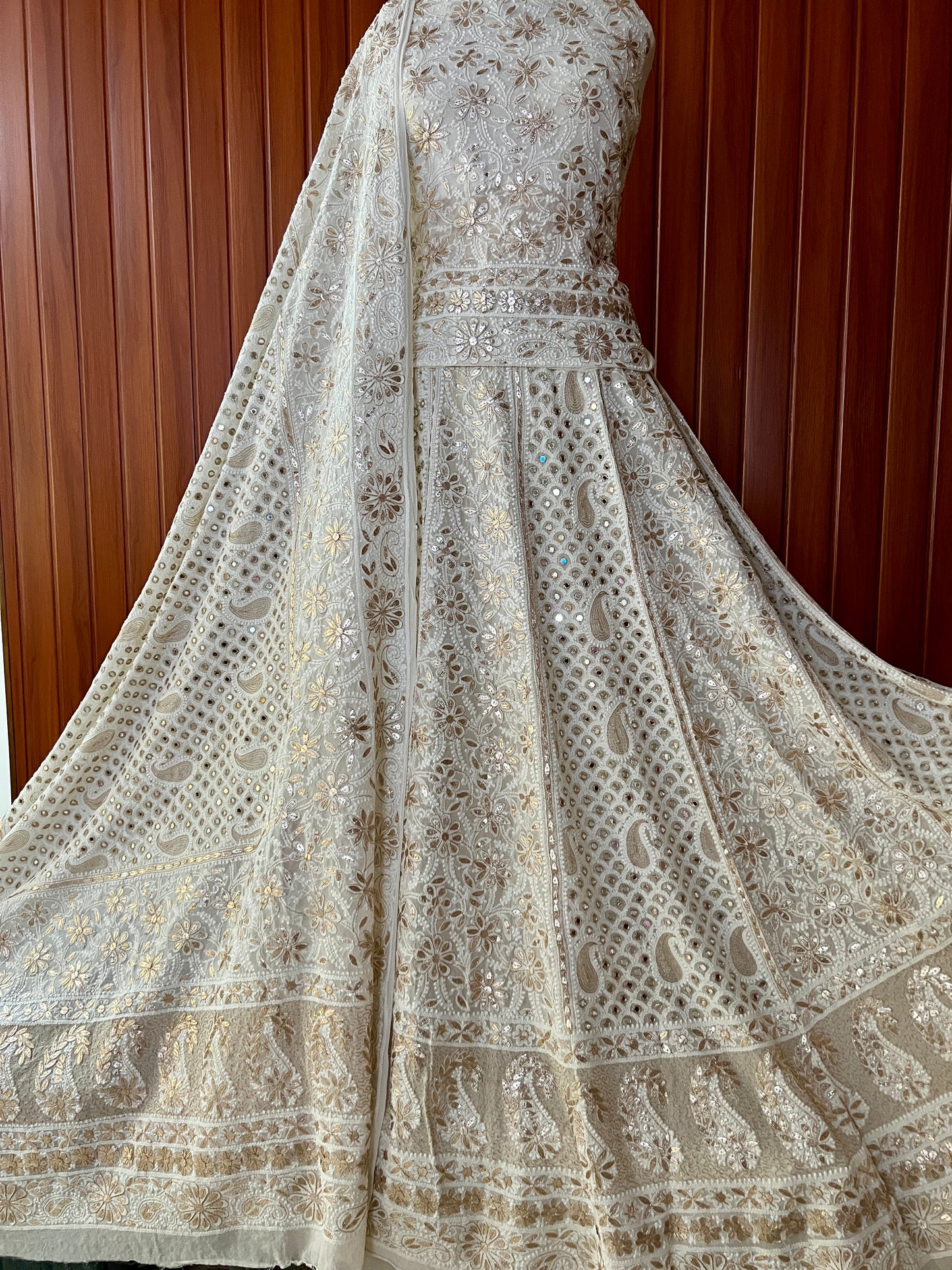 Ivory Ruhani Chikankari Mirror Gota Patti Wedding Lehenga