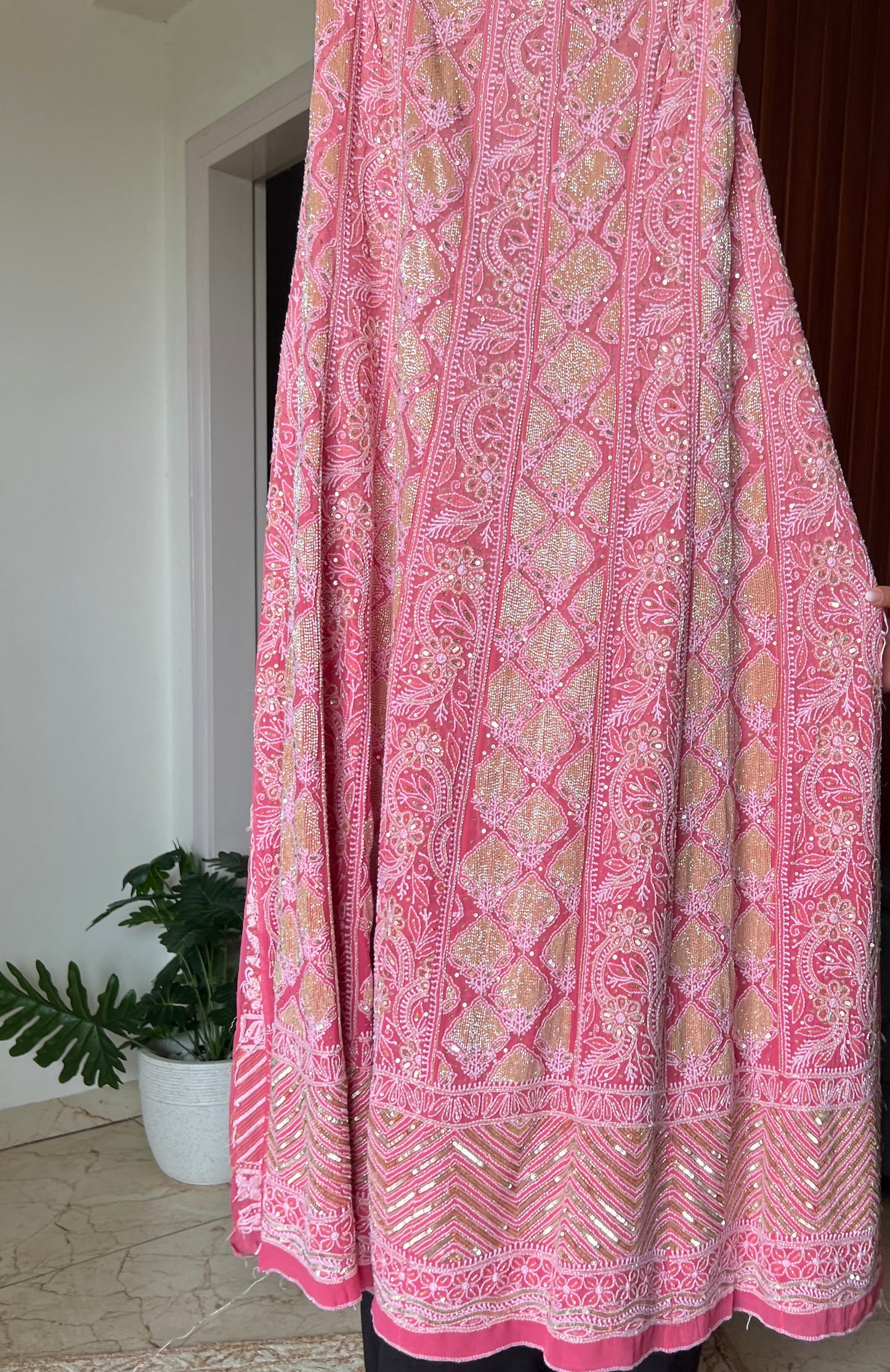 Ruhani Rouge Pink Chikankari Sequins and Cut Dana Anarkali