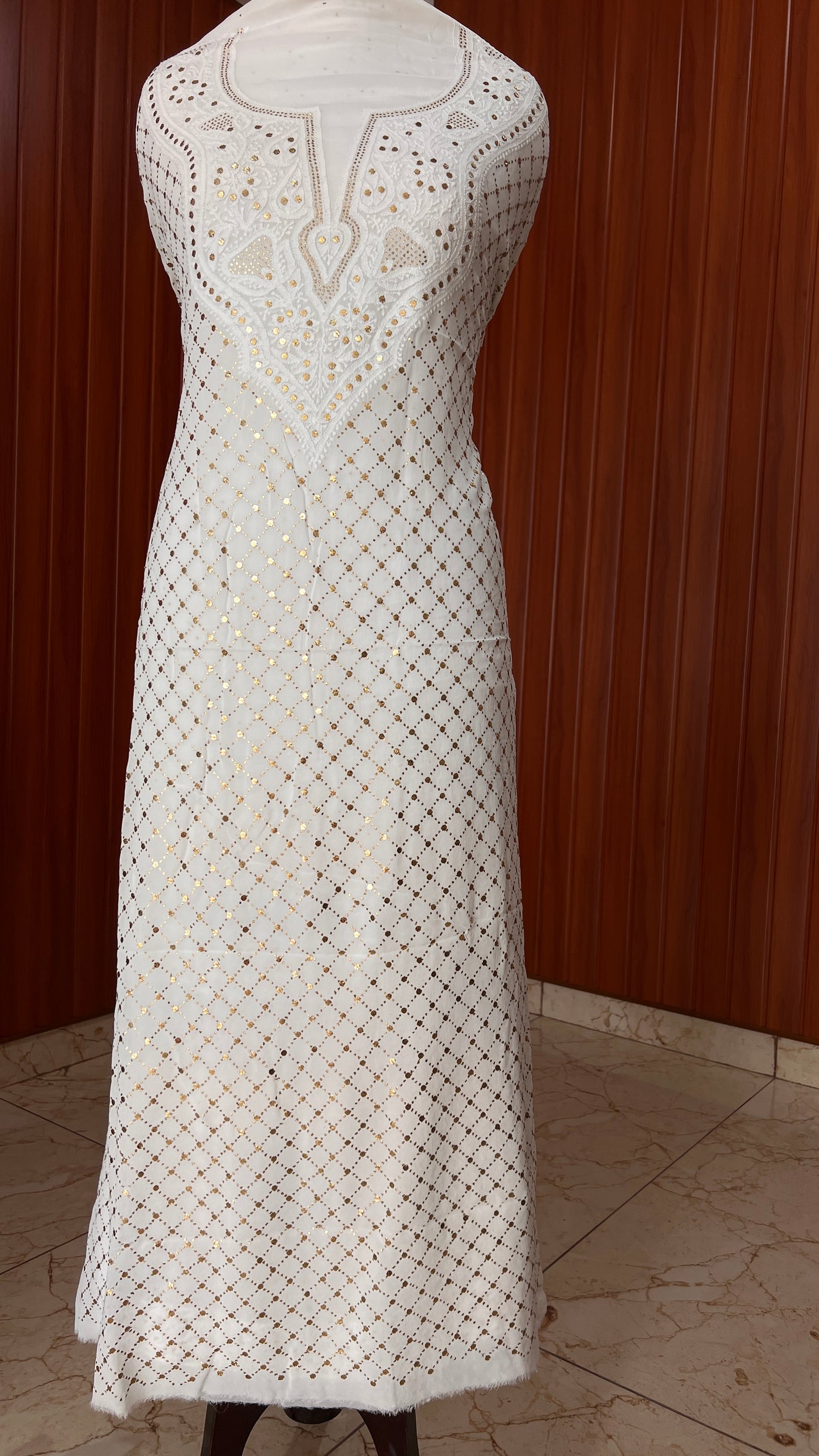White chikankari and heavy mukaish Work Kurta and Dupatta Set