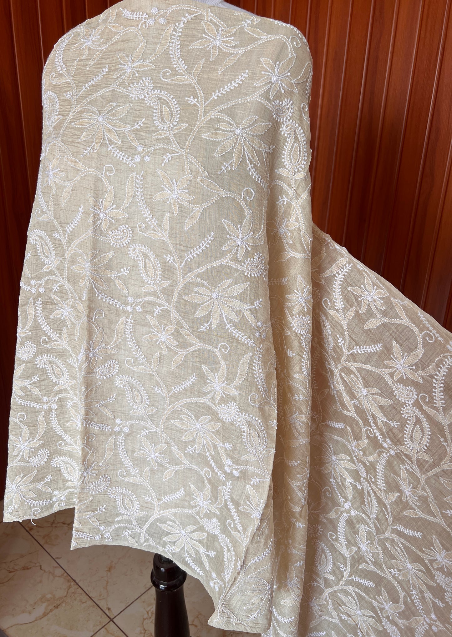 Munga silk dupatta with fine Chikankari