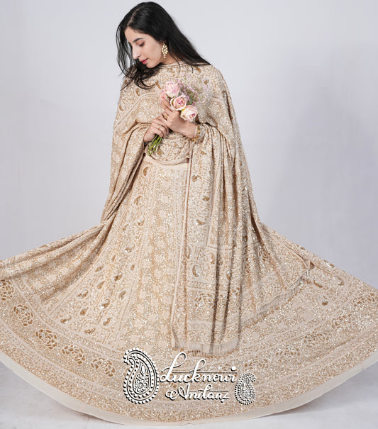 Masterpiece Ruhani Champagne Chikankari Sequins Wedding Lehenga