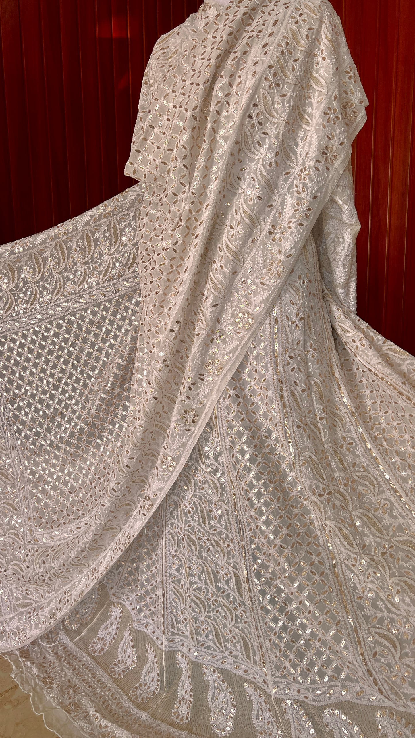 White Chikankari and Gota Patti Lehenga Set