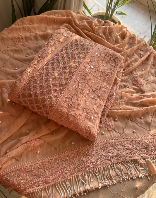 Ruhani Old Rose Chikankari Sequins and Cut Dana Anarkali