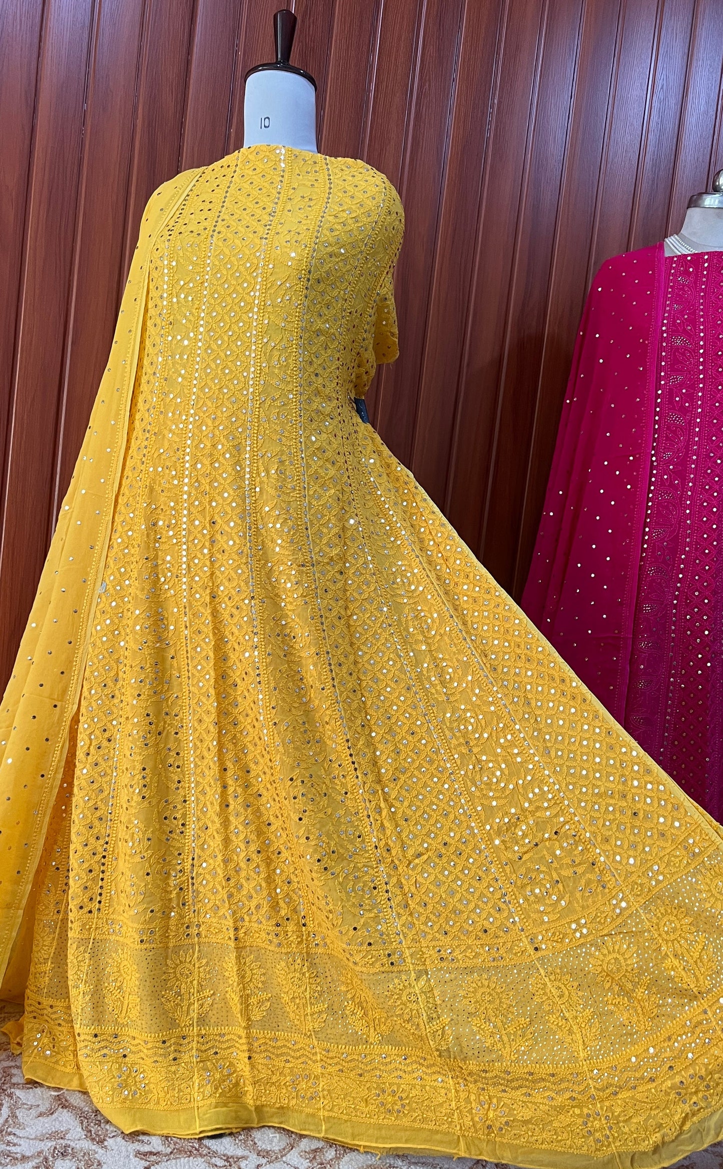 Yellow allover Chikankari and mukaish anarkali with dupatta