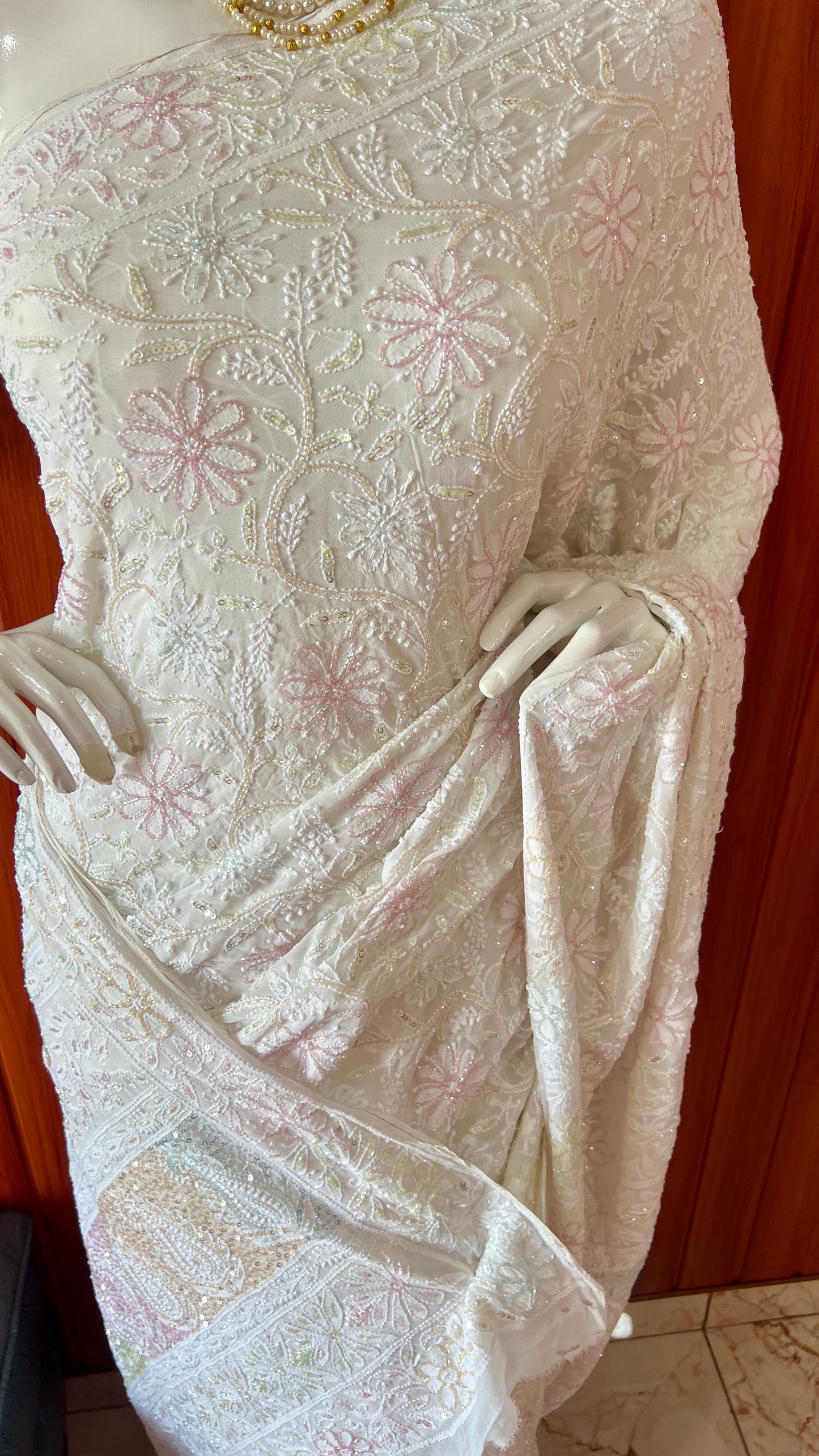 Ruhani Ivory Chikankari Cut Dana and Sequins Saree