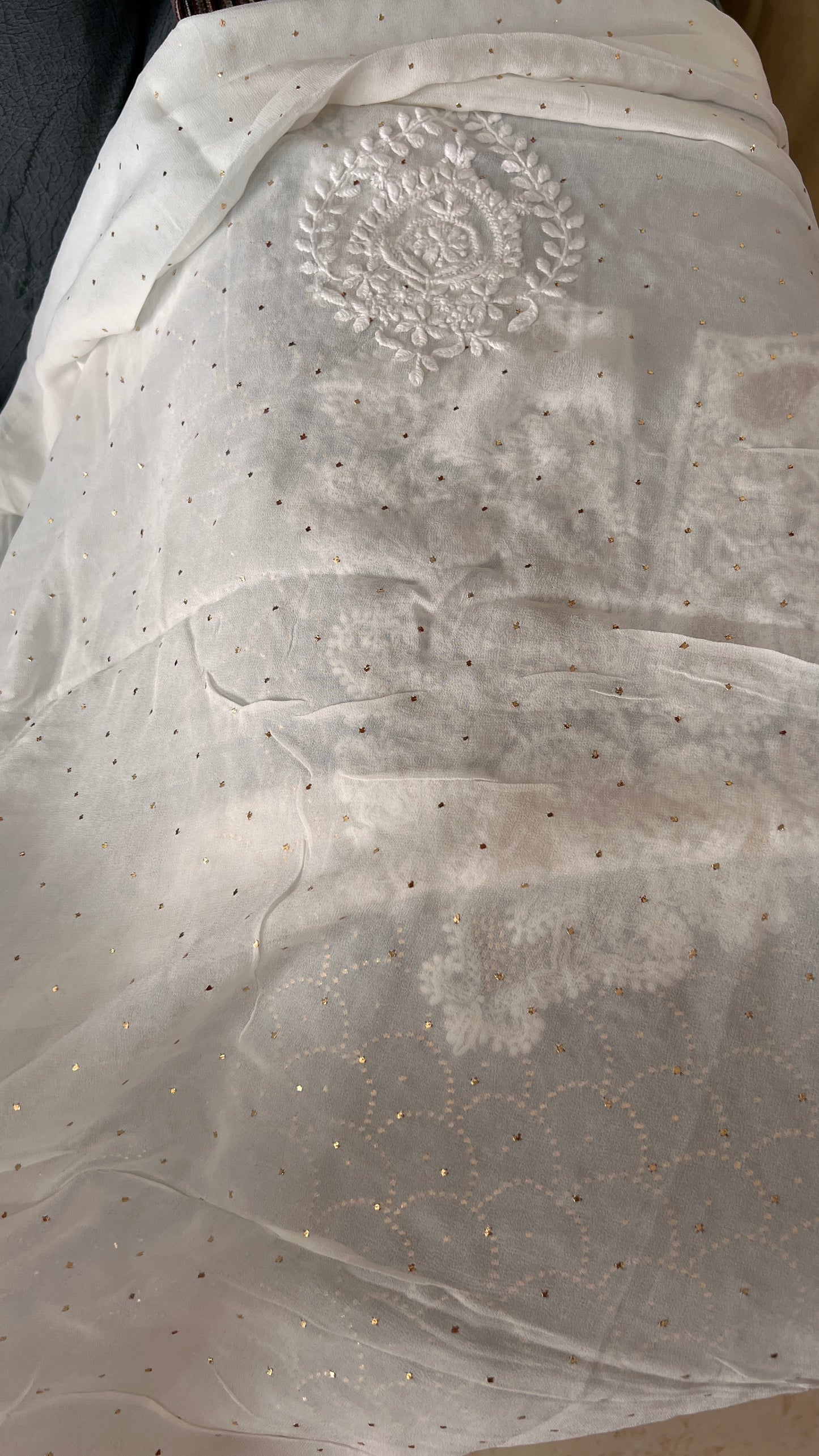 White chikankari and heavy mukaish Work Kurta and Dupatta Set