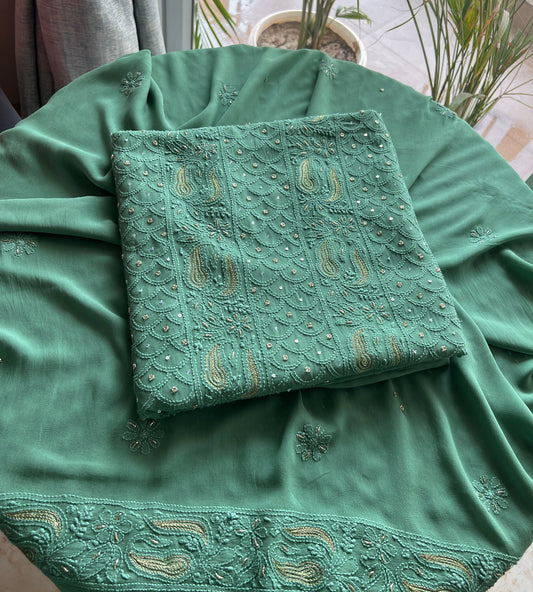 Chikankari golden Cut Dana and aari work Kurta and Dupatta