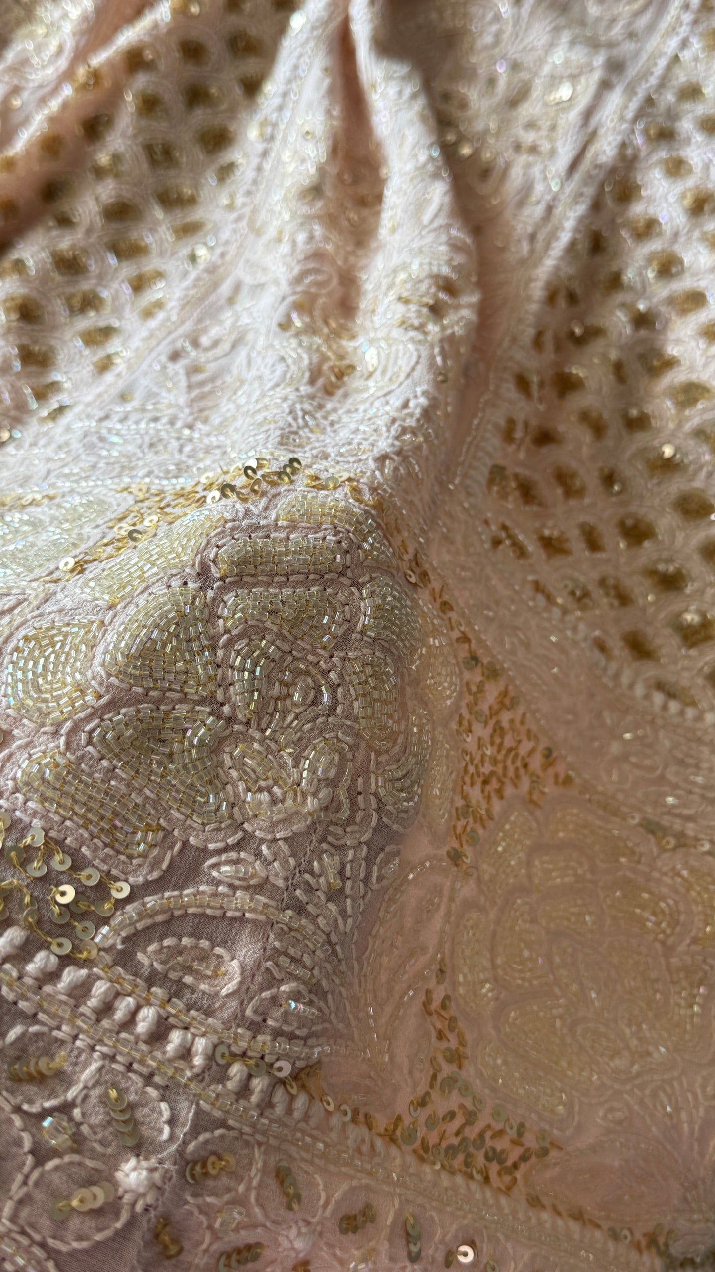 Ruhani Dusty Peach Chikankari Sequins and Cut Dana Anarkali