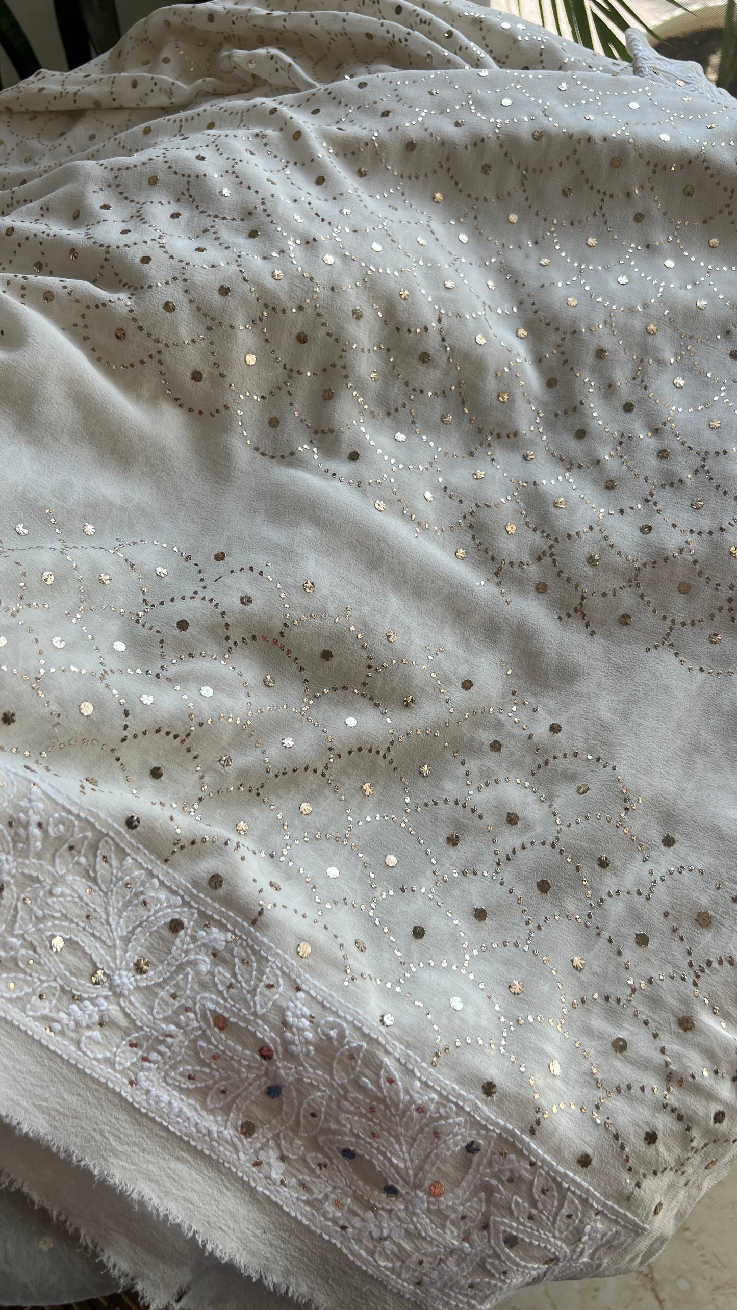 Ruhani Ivory Allover Designer Mukaish and Chikankari Saree