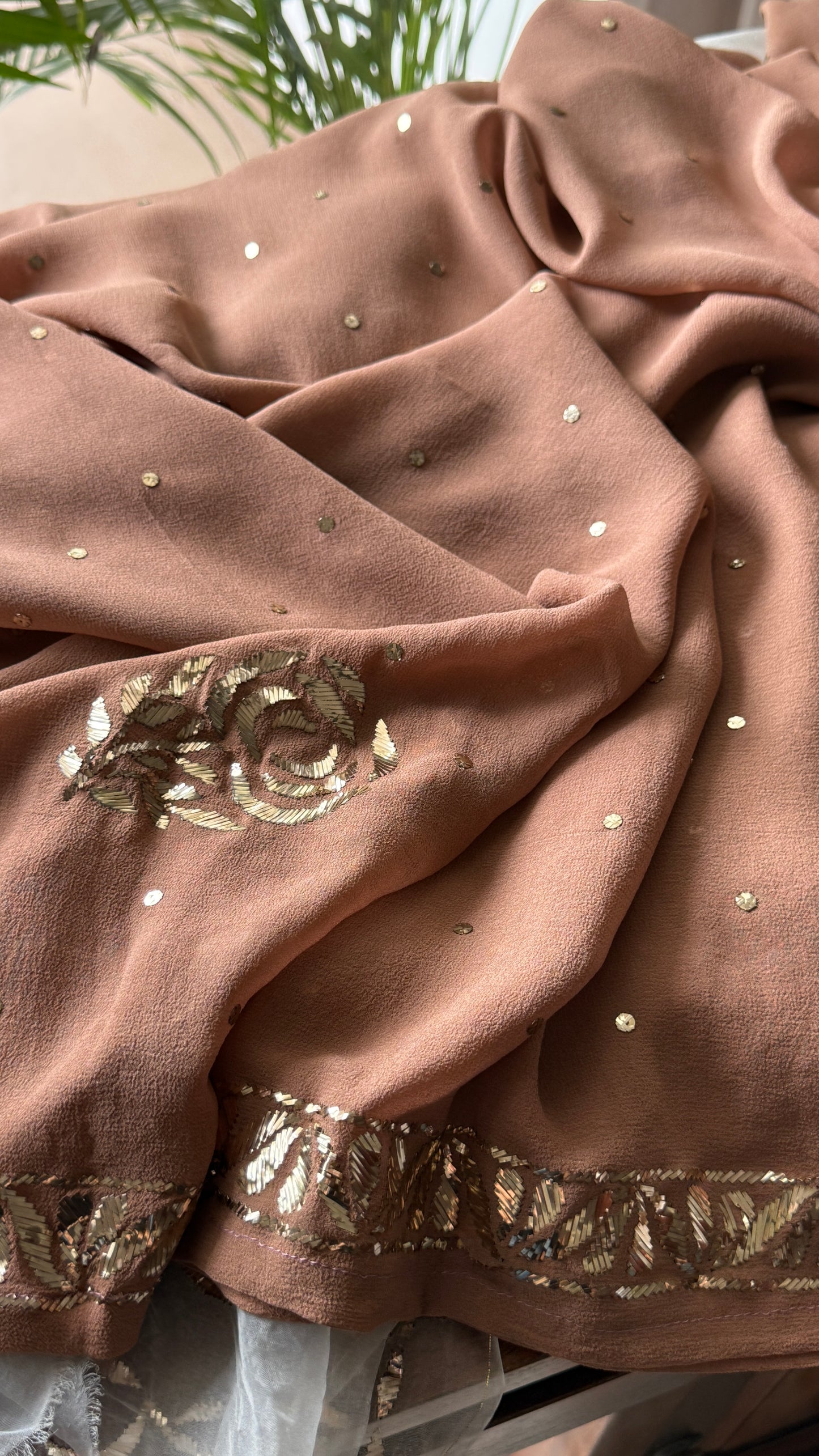 Ruhani cocoa brown heavy badla and Mukaish pure Georgette anarkali and dupatta