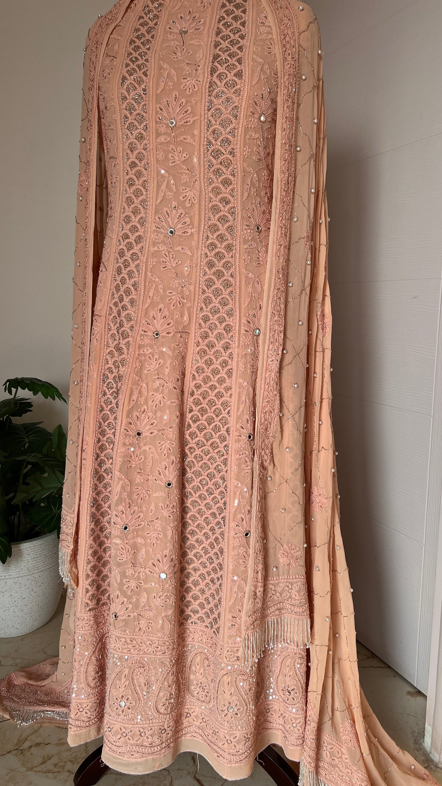 Ruhani Old Rose Chikankari Sequins and Cut Dana Anarkali