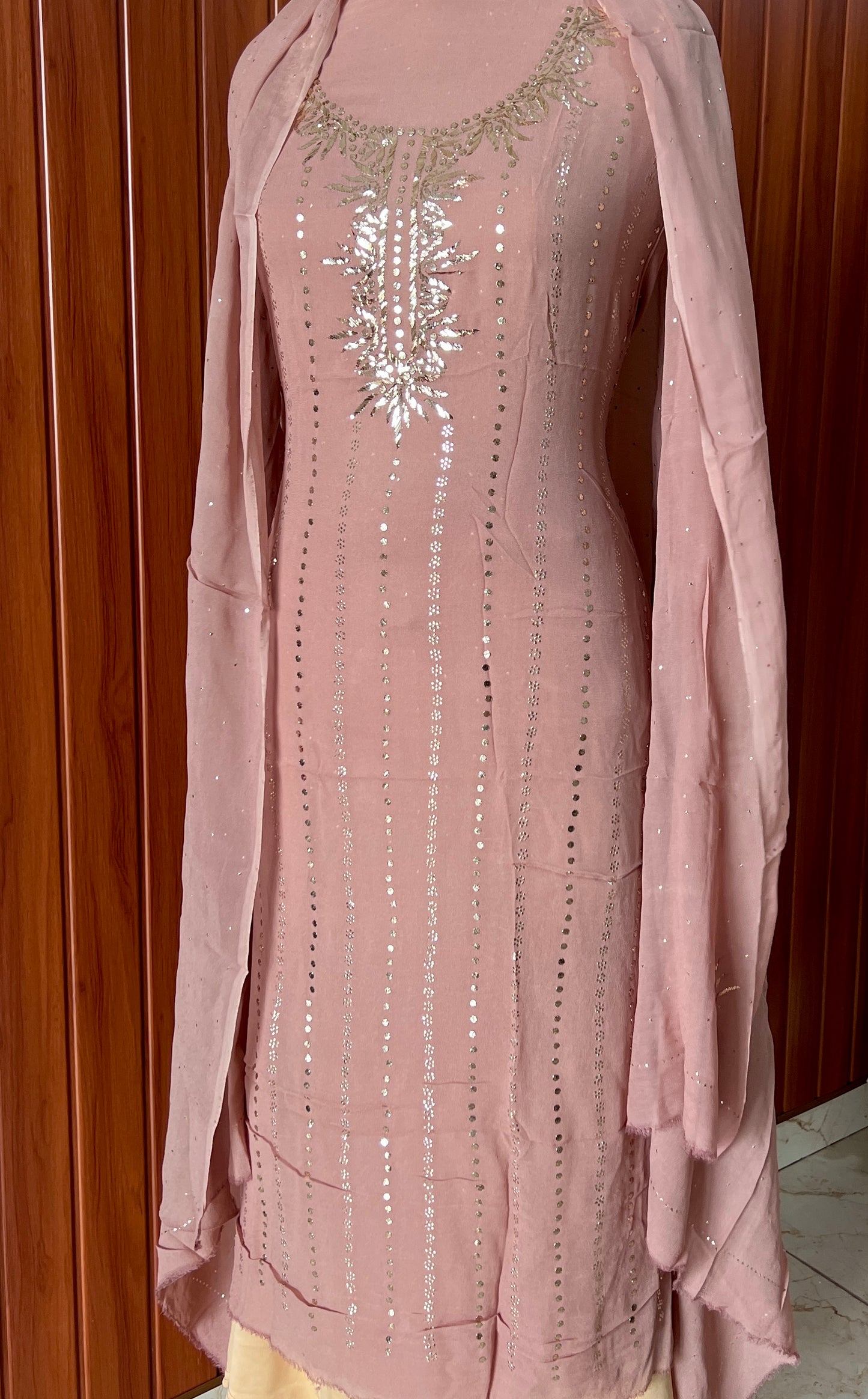Taupe badla and mukaish work Kurta and Dupatta