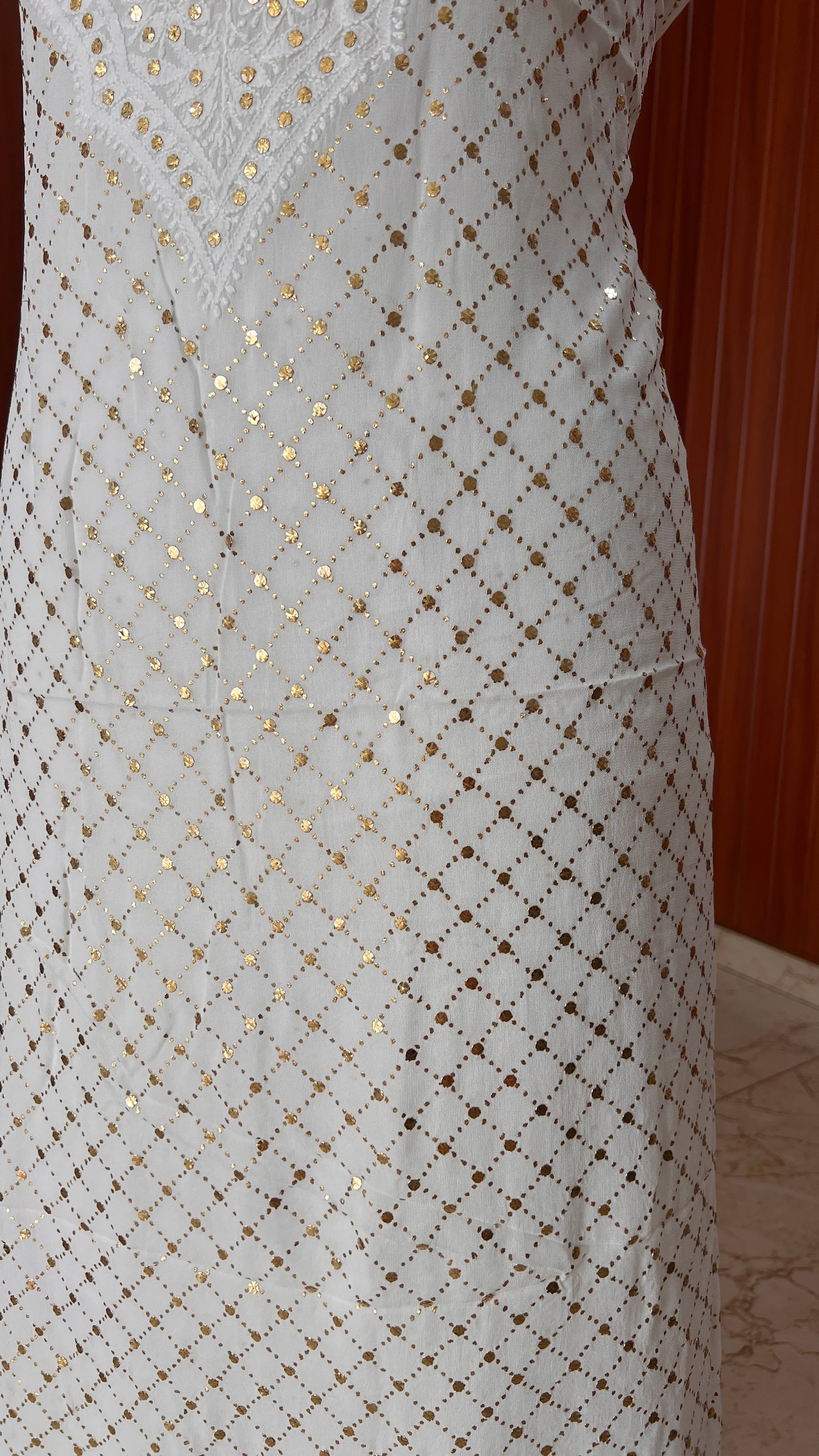 White chikankari and heavy mukaish Work Kurta and Dupatta Set