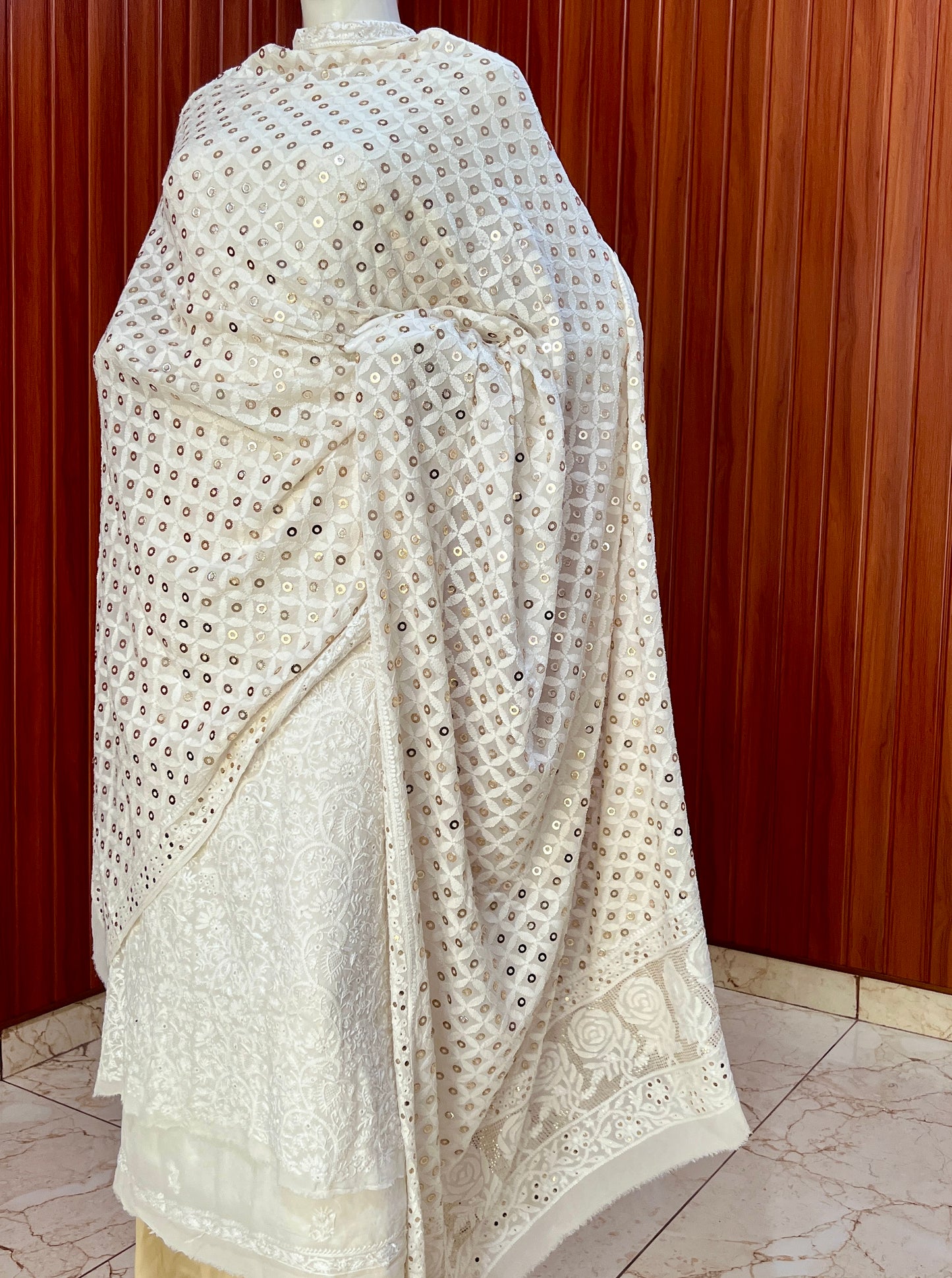 Ruhani Chikankari and Ring Mukaish Dupatta