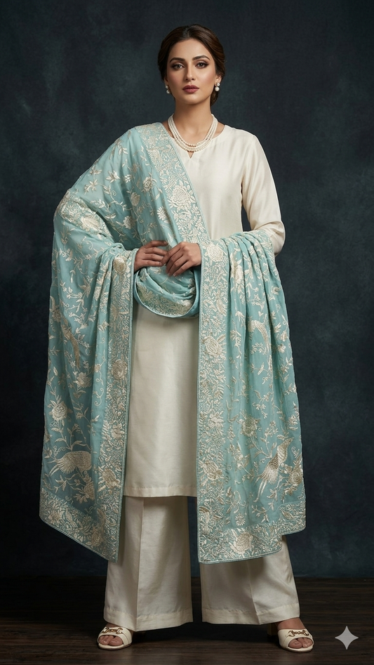 Firozi Masterpiece Parsi Gara Hand Embroidered Dupatta