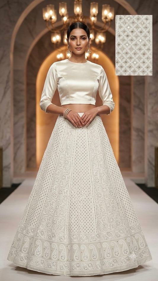 Lehenga Skirt allover Chikankari and mukaish