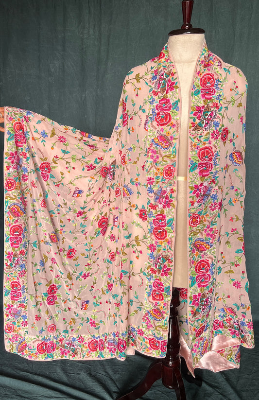 Dusty pink Masterpiece Petit Point Hand Embroidered Dupatta