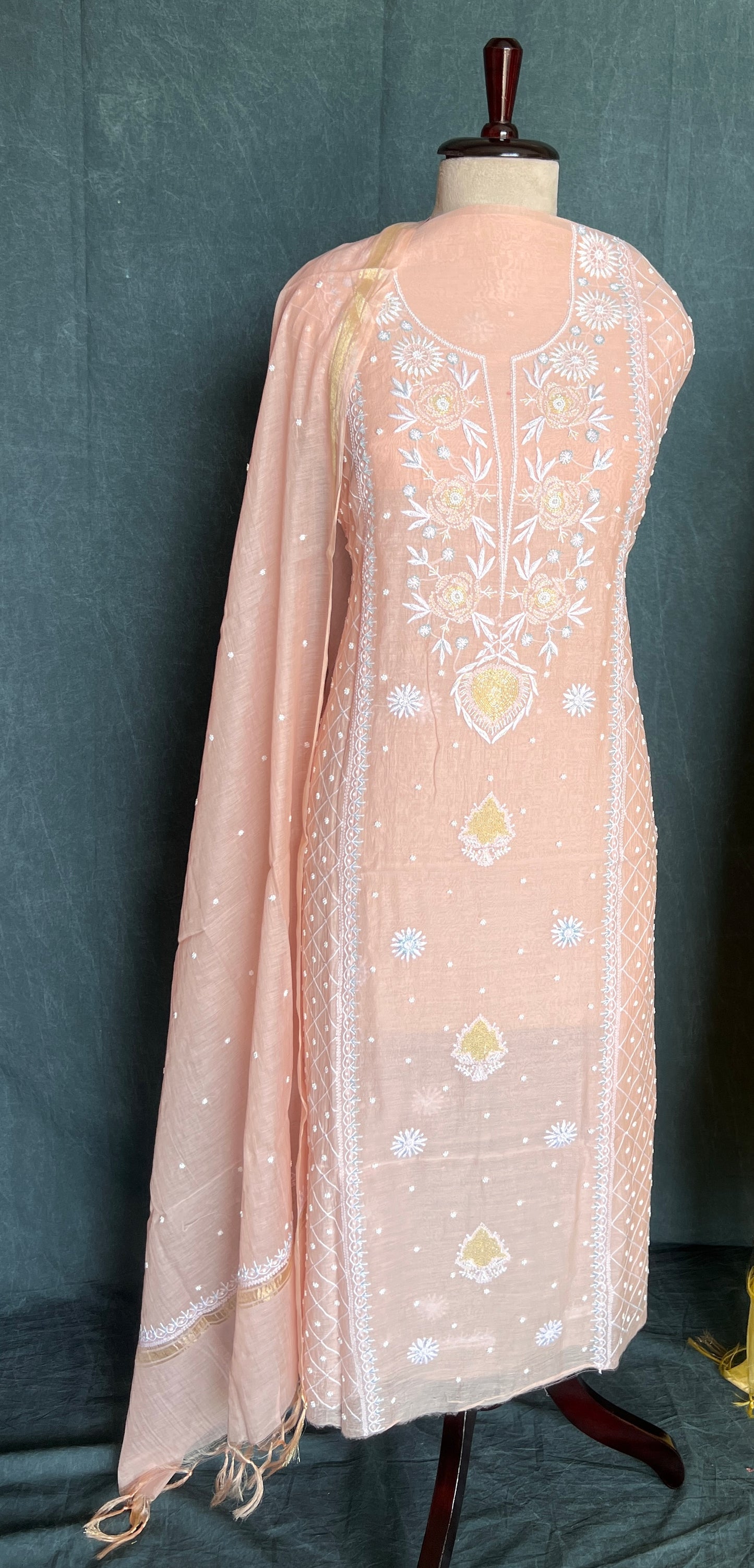 Mul Chanderi Chikankari Kurta and Dupatta Set