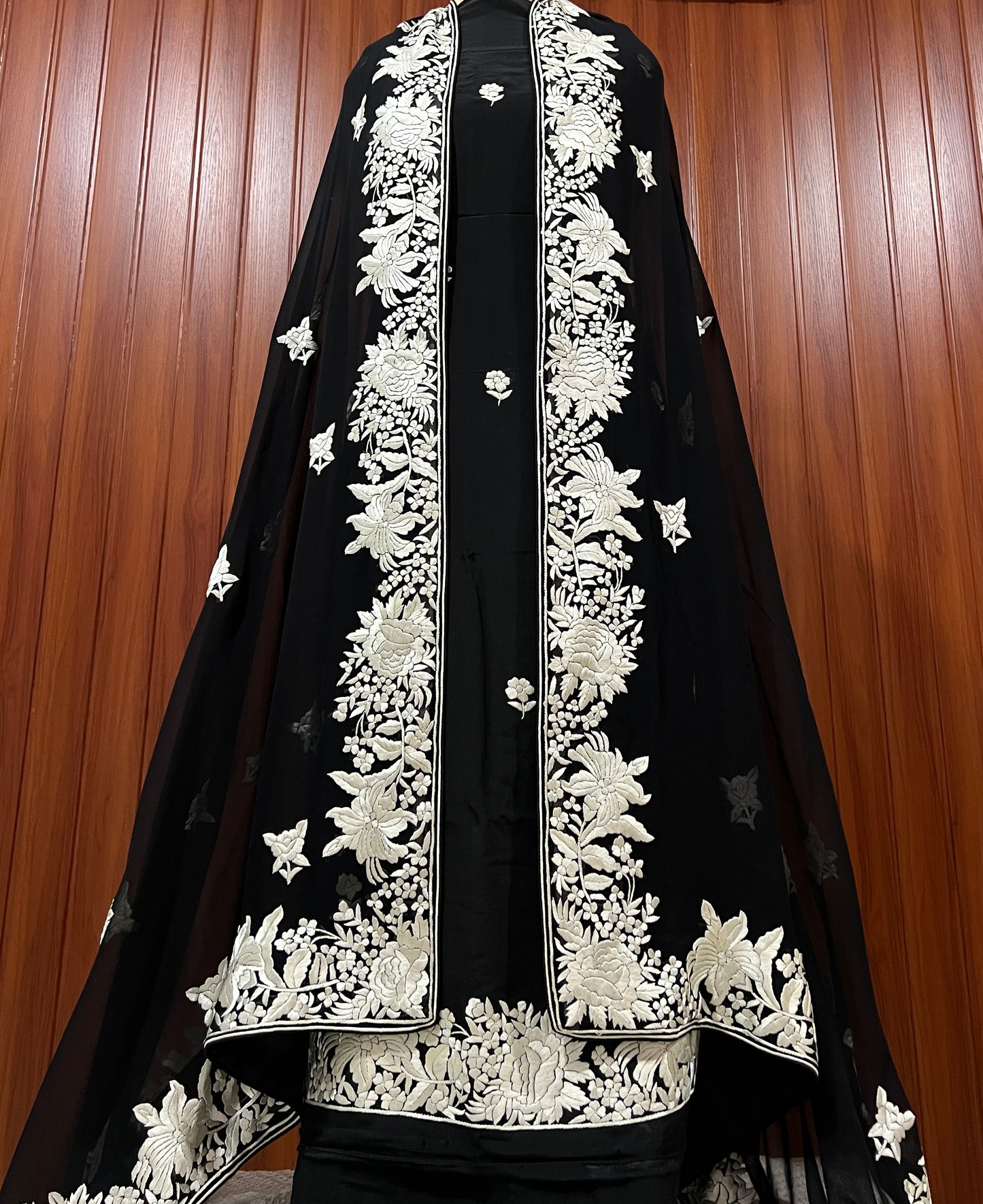 Black Parsi Gara Hand Embroidered Full suit