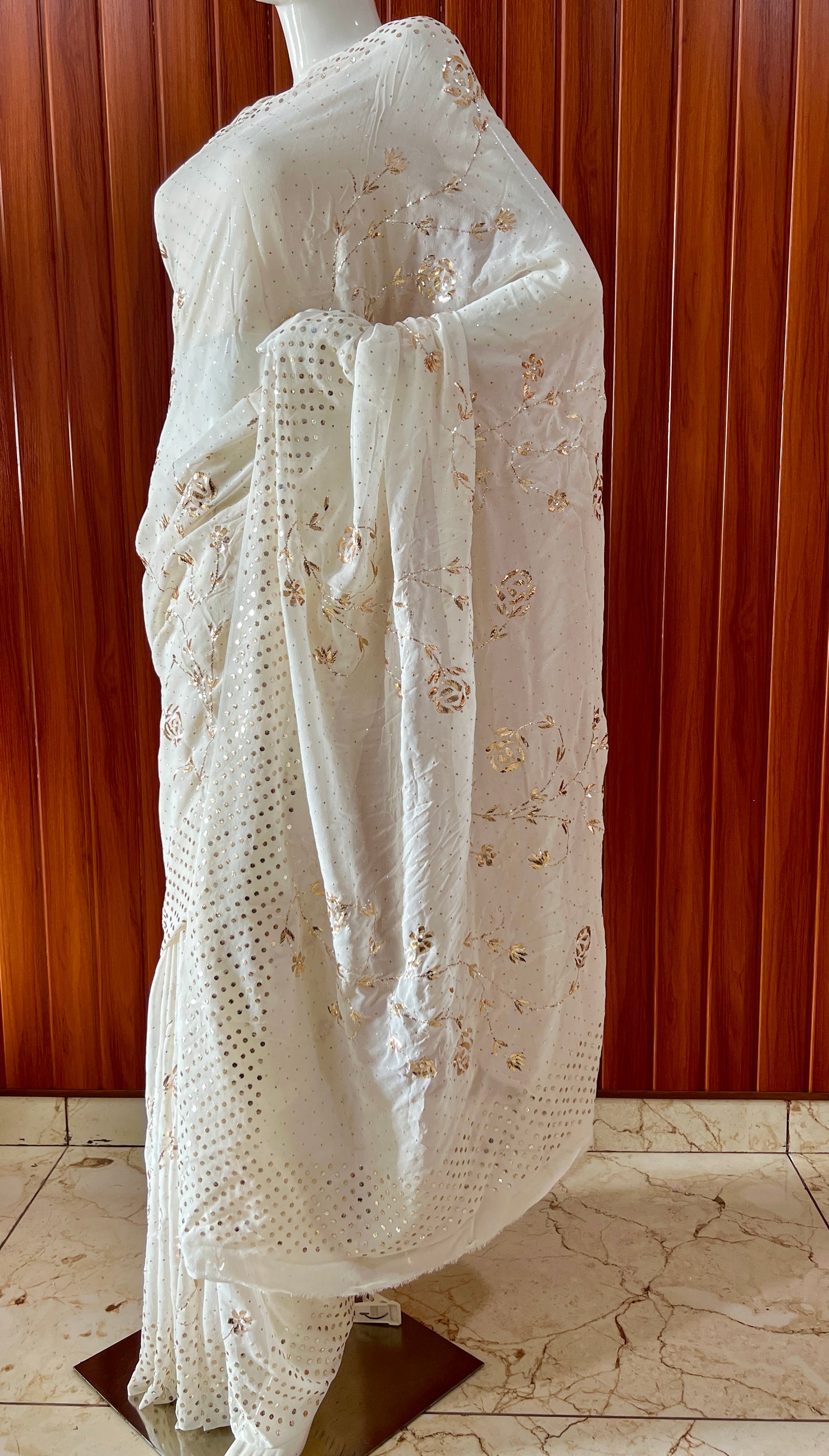 Ruhani Ivory badla and mukaish work saree