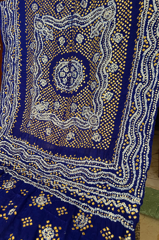 Blue Gajji Silk Bandhej dupatta with mukaish work