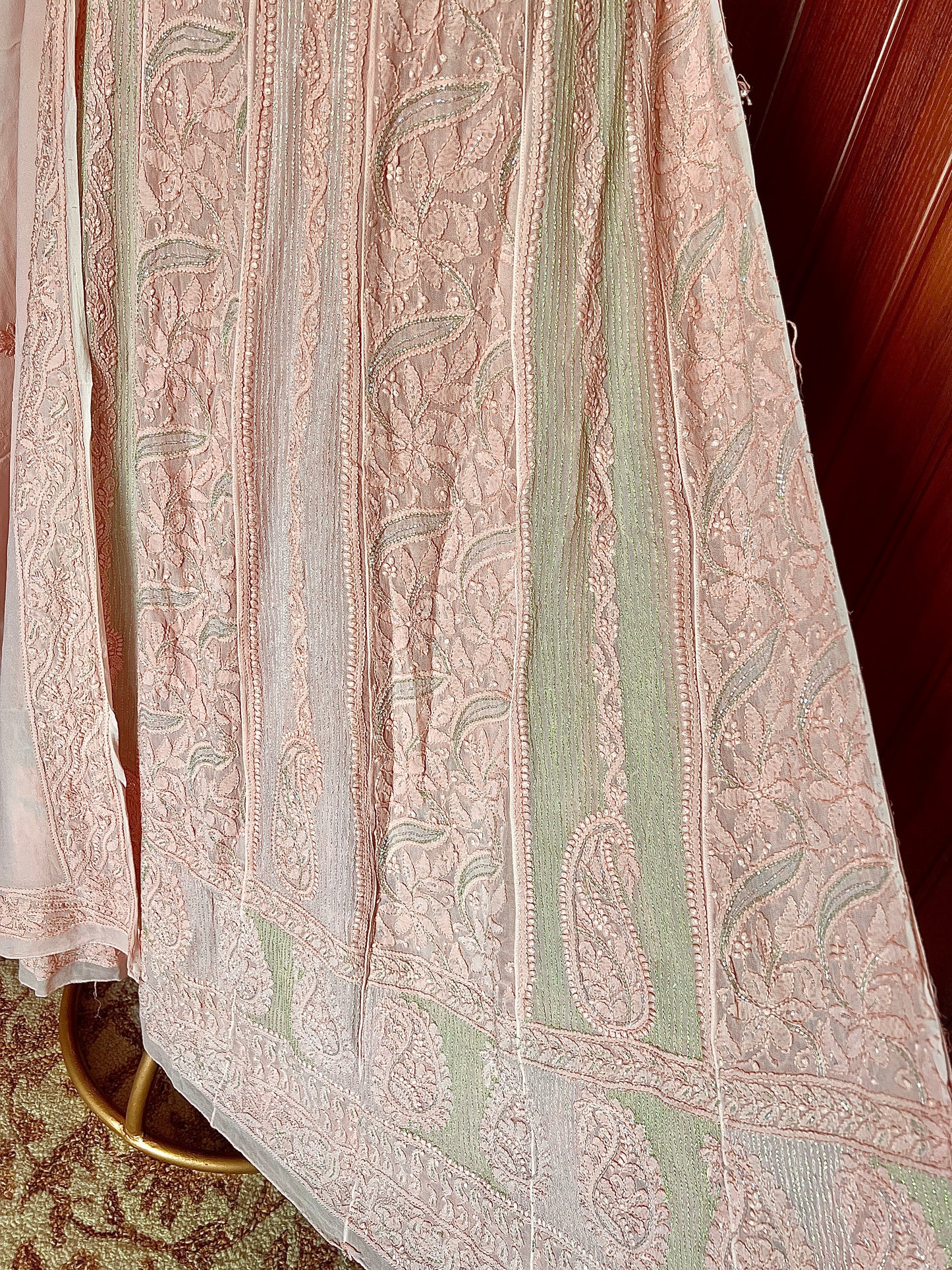 Nude Peach Chikankari and Cut Dana Embroidered Anarkali with Dupatta