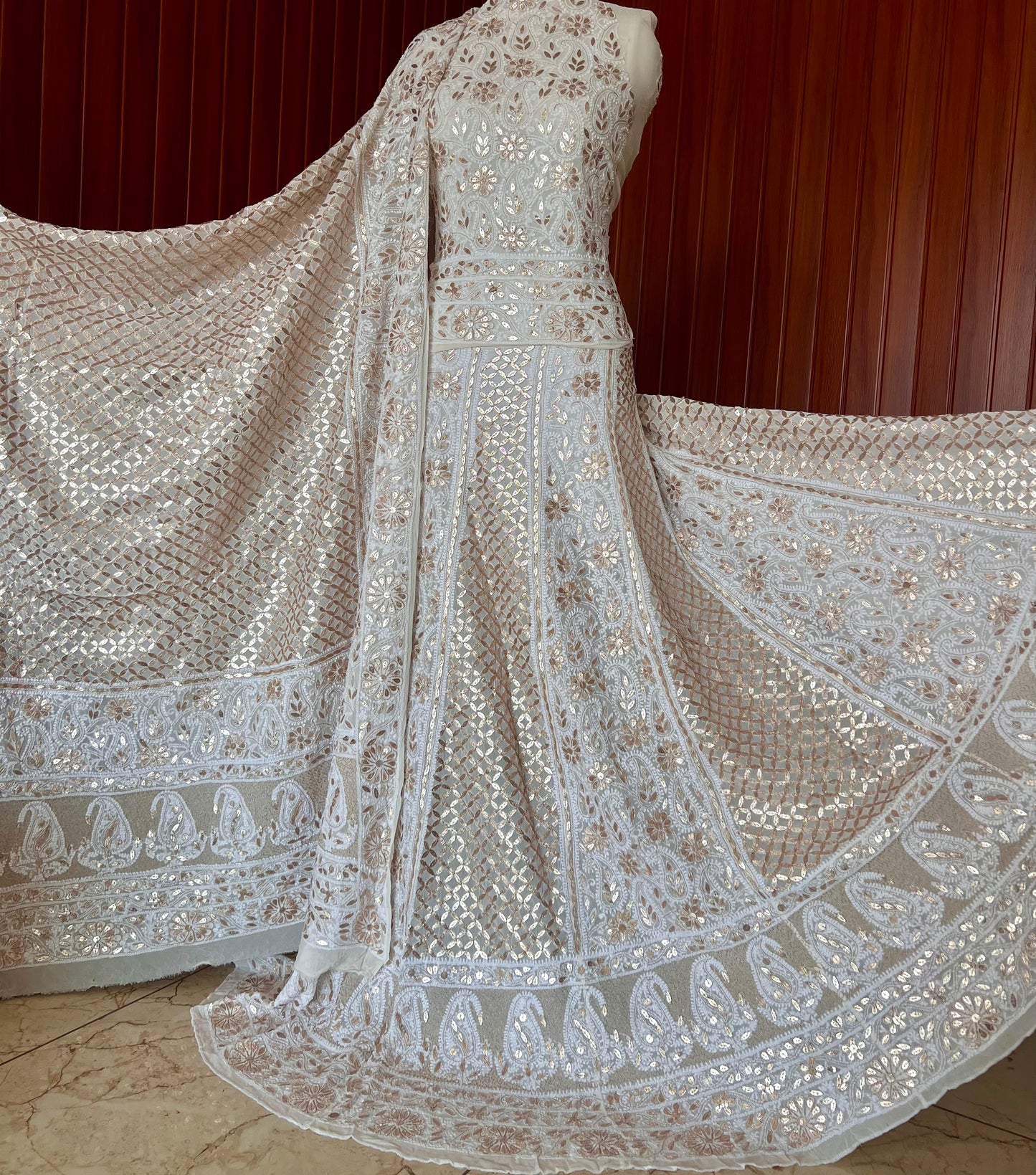 Ivory Ruhani Chikankari and Gota Patti Pure Georgette Lehenga Set