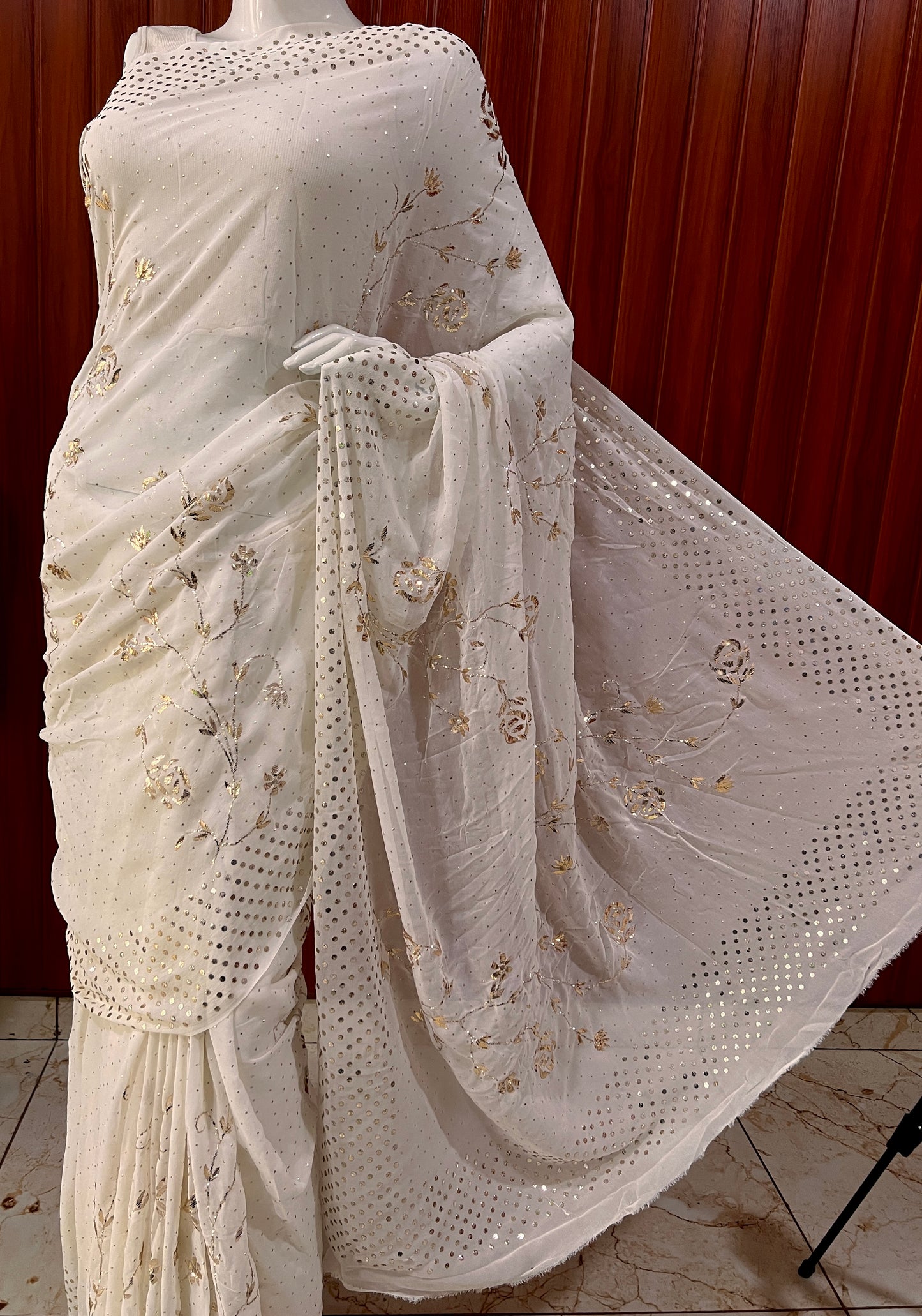 Ruhani Ivory badla and mukaish work saree