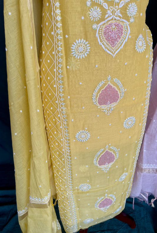 Mul Chanderi Chikankari Kurta and Dupatta Set
