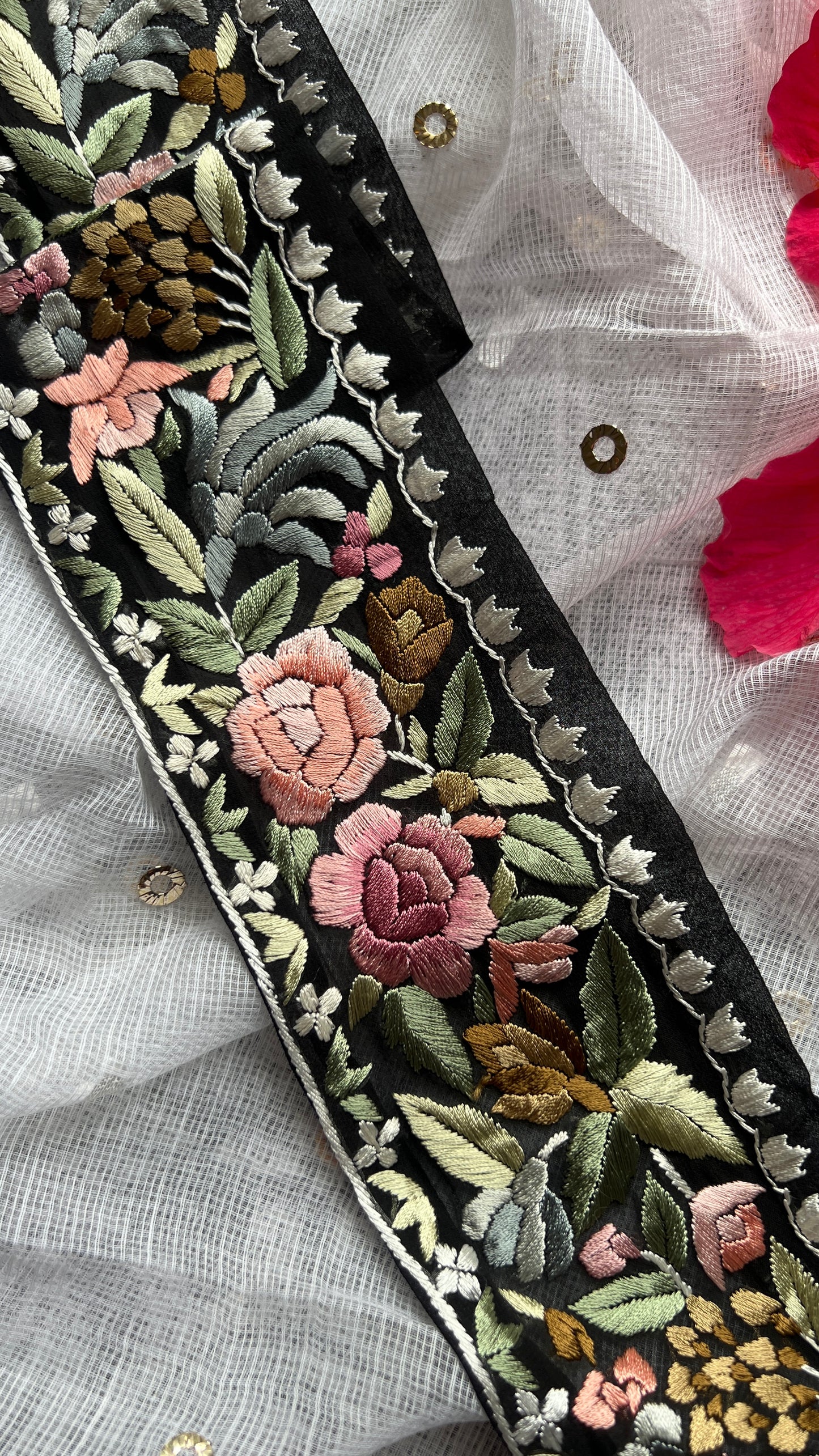 Black hand embroidered parsi gara border