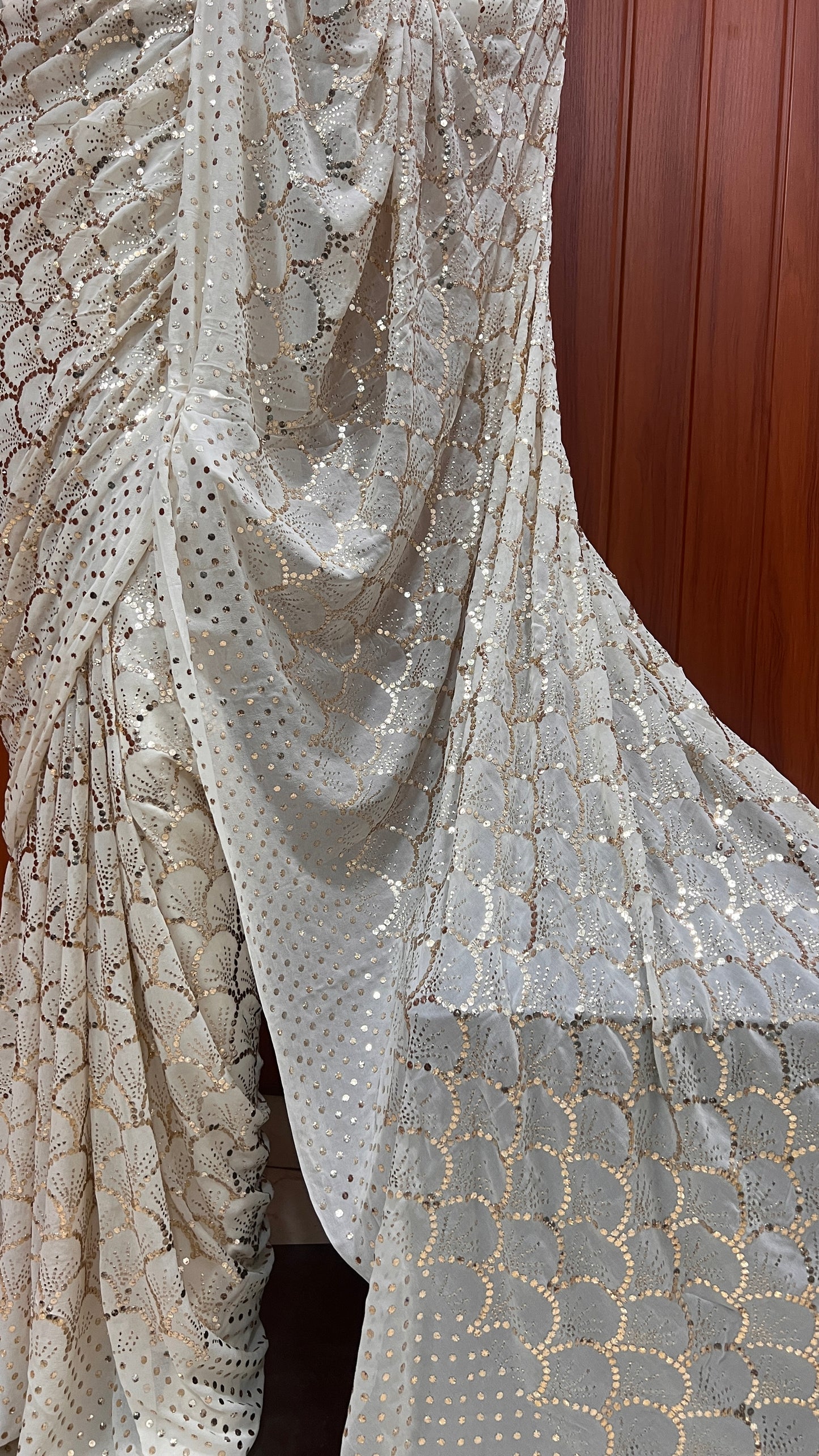 Ruhani Ivory Heavy Badla & Mukaish Pure Georgette Saree