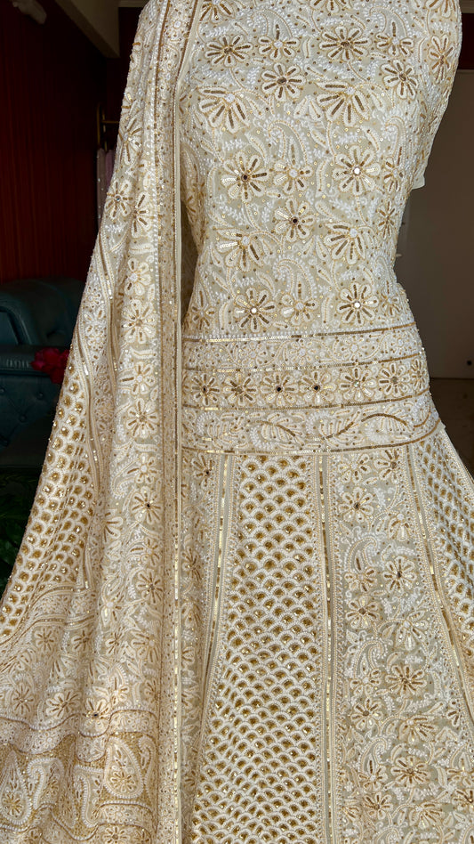 Masterpiece Ruhani Ivory Chikankari Sequins Wedding Lehenga