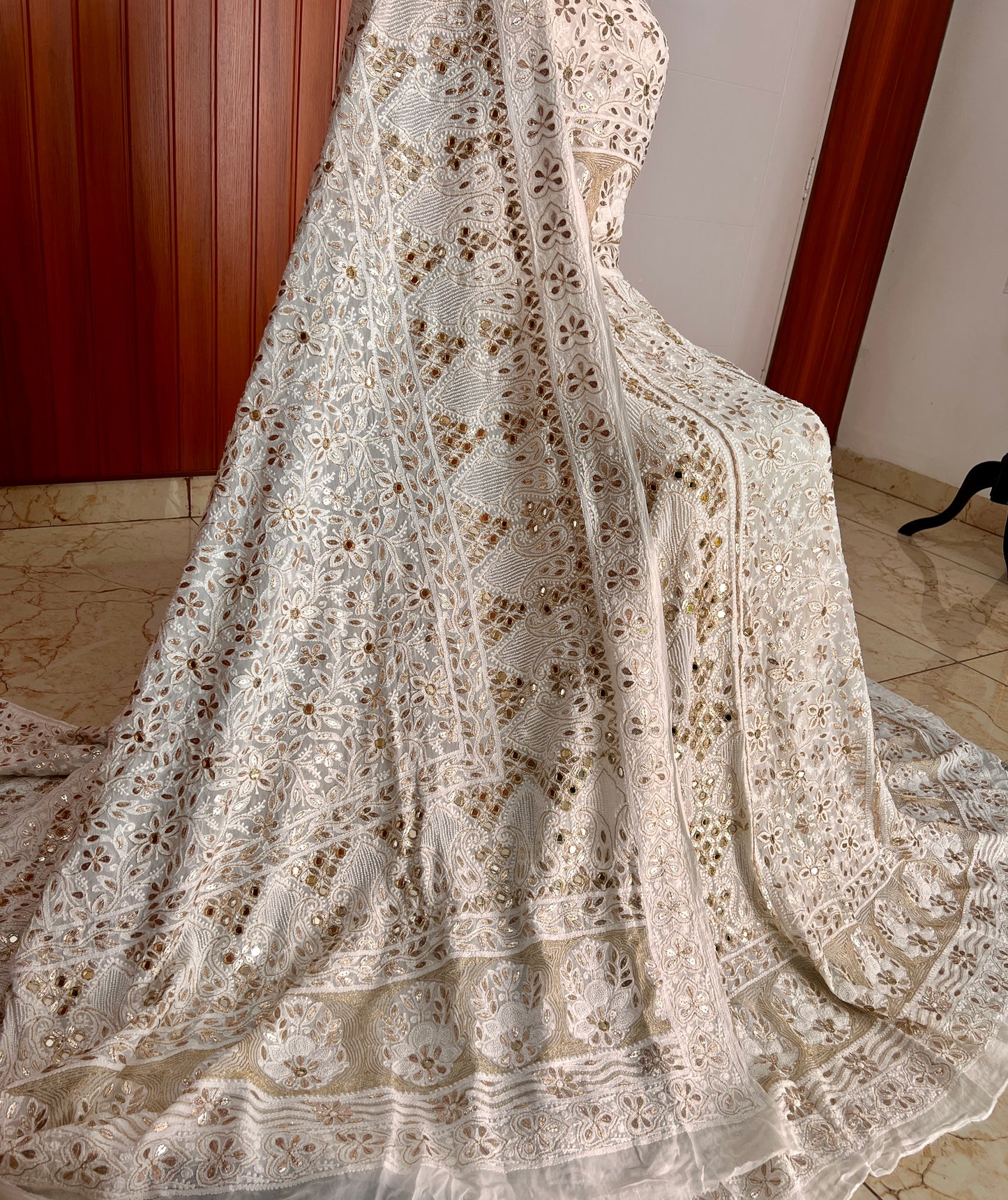 Ruhani White Chikankari Mirror and Gota Patti Georgette Lehenga Set