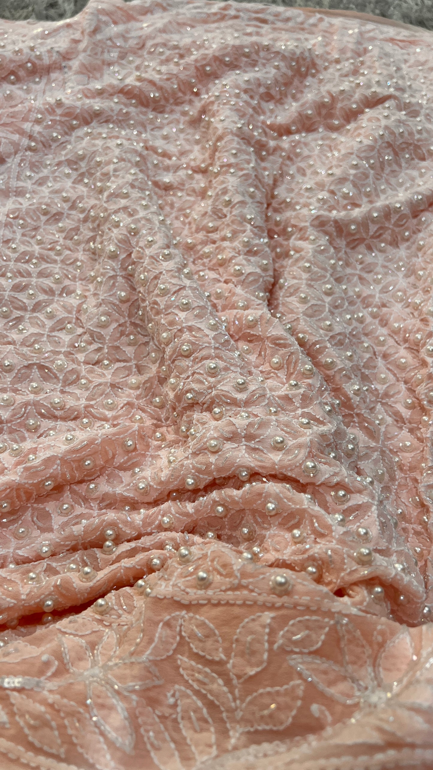 Ruhani Peach Chikankari Cut Dana Pearl and Sequins Masterpiece Saree