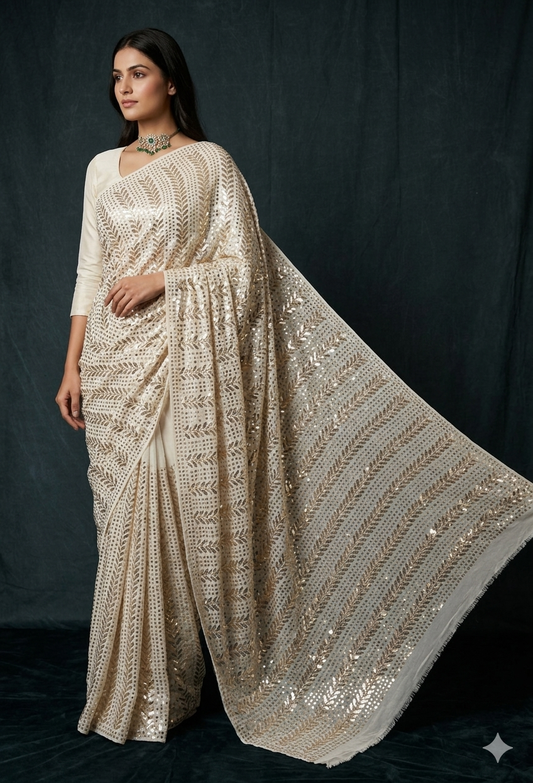 Masterpiece Badla and Mukaish Pure Georgette Saree