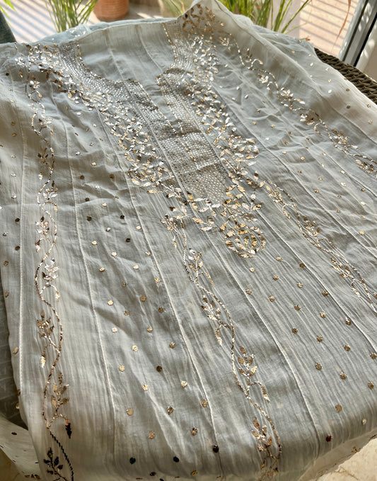 Mul Chanderi Anarkali with Badla and Mukaish work