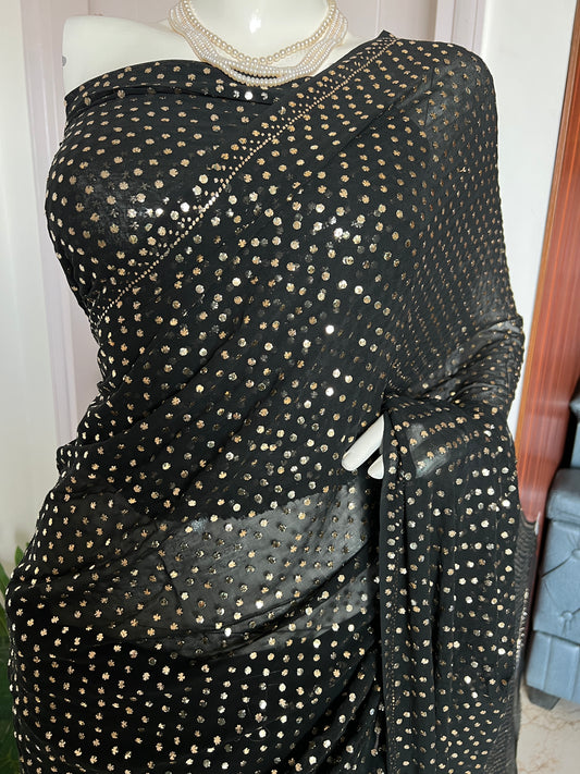 Ruhani Black Allover Mukaish Dana Pure Georgette Saree