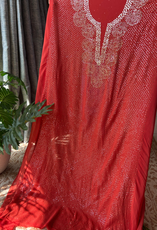 Rust orange bareek mukaish work Kurta and Dupatta
